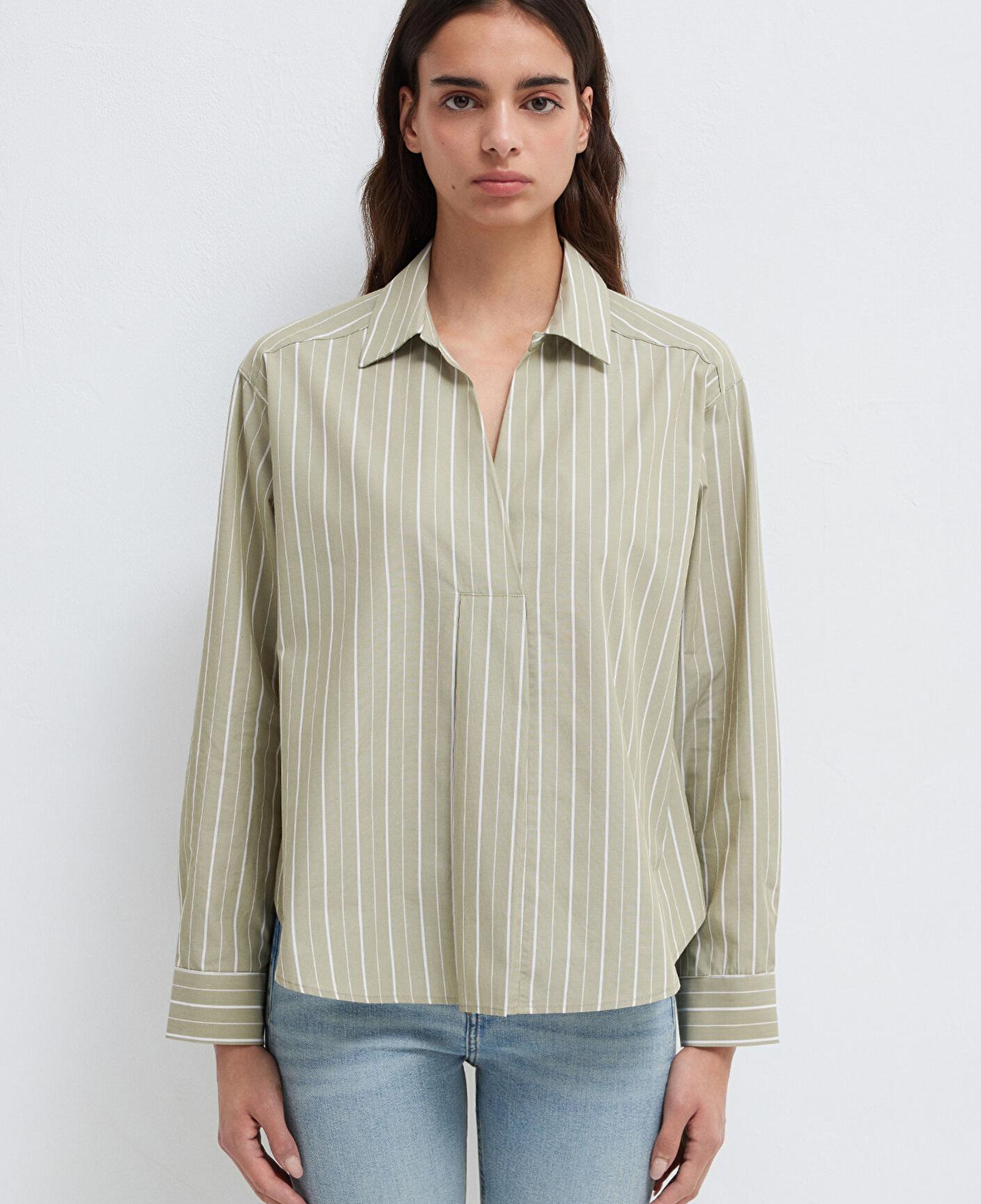 Mavi Beyaz Çizgili Yeşil Bluz 1211226-88069