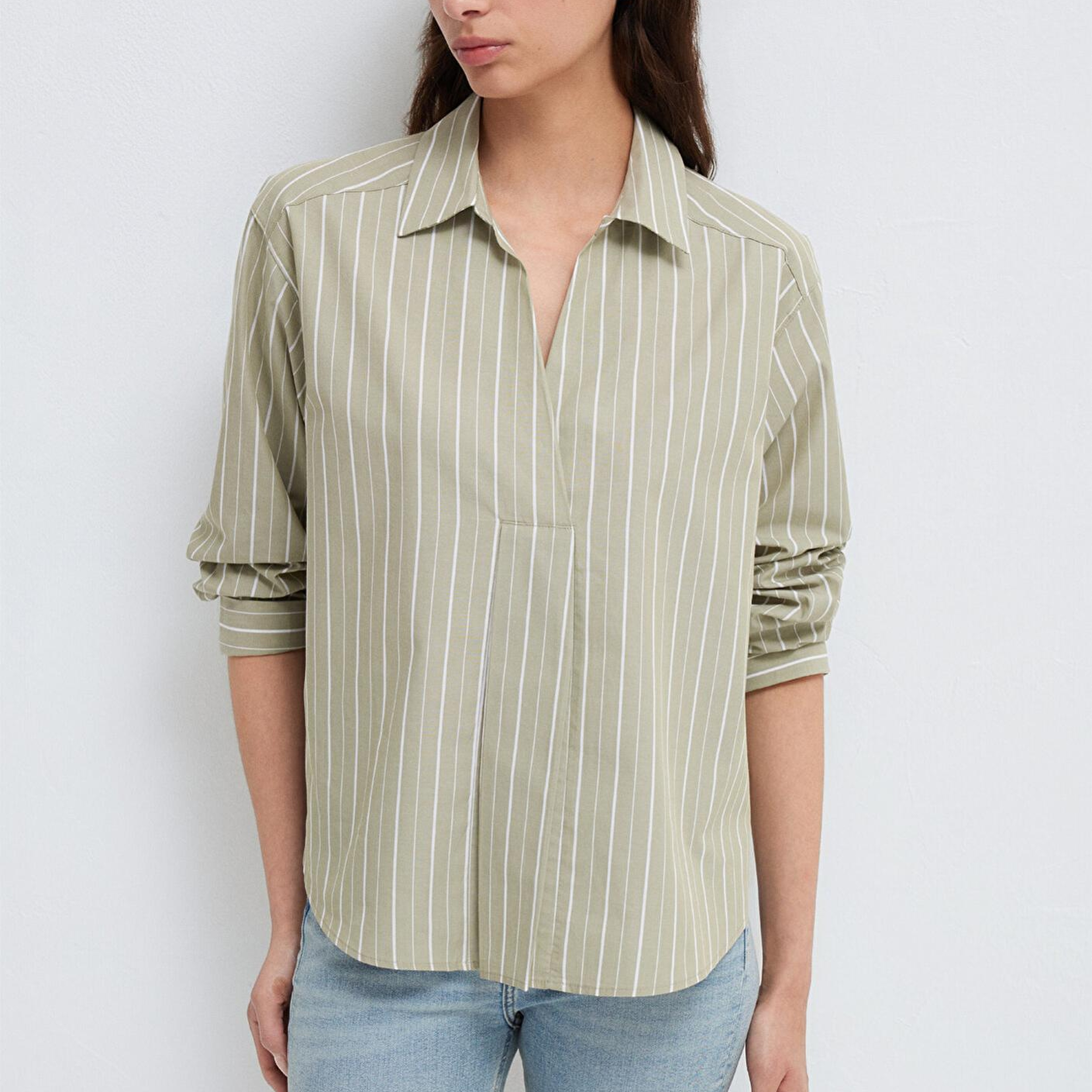 Mavi Beyaz Çizgili Yeşil Bluz 1211226-88069