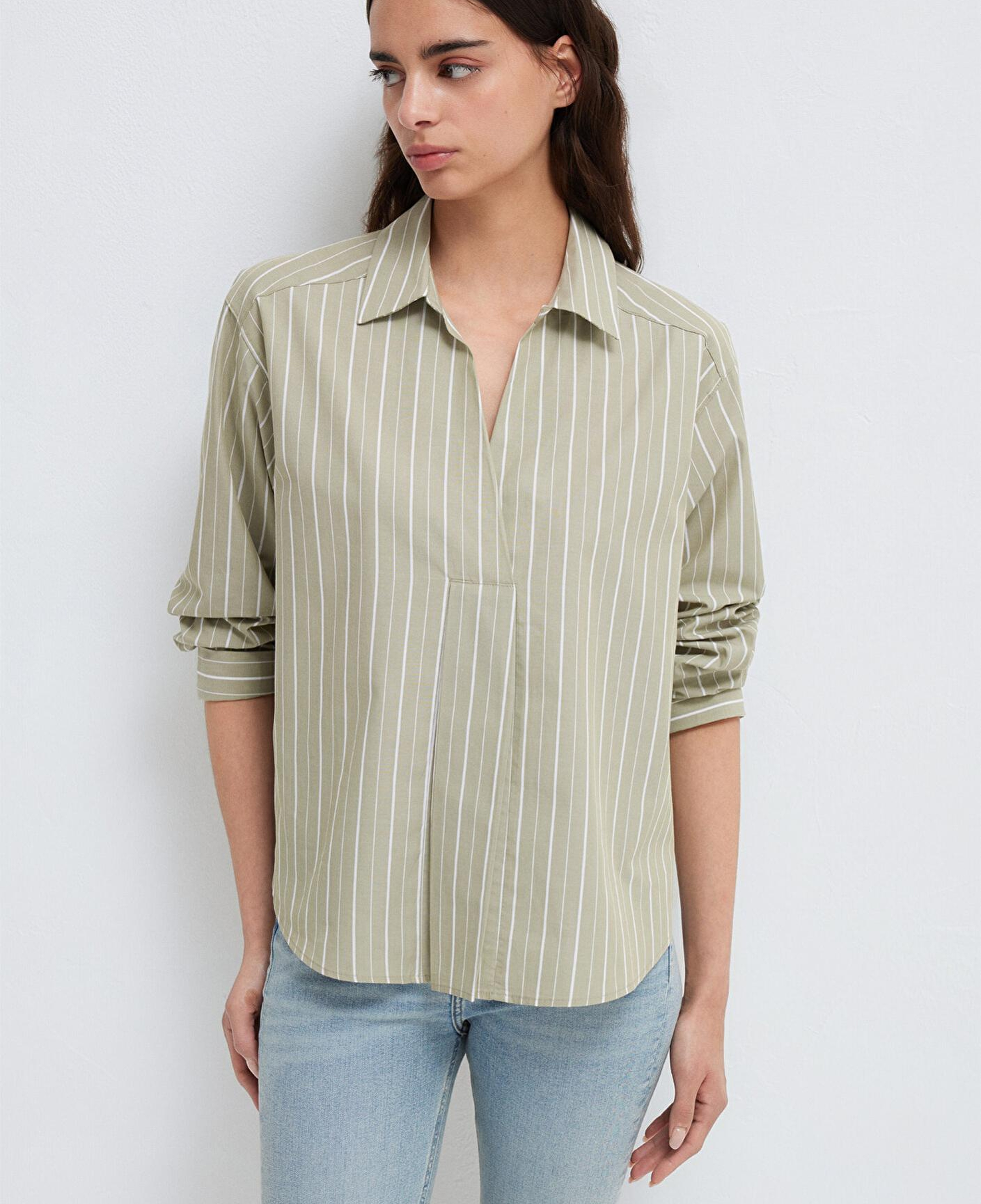 Mavi Beyaz Çizgili Yeşil Bluz 1211226-88069