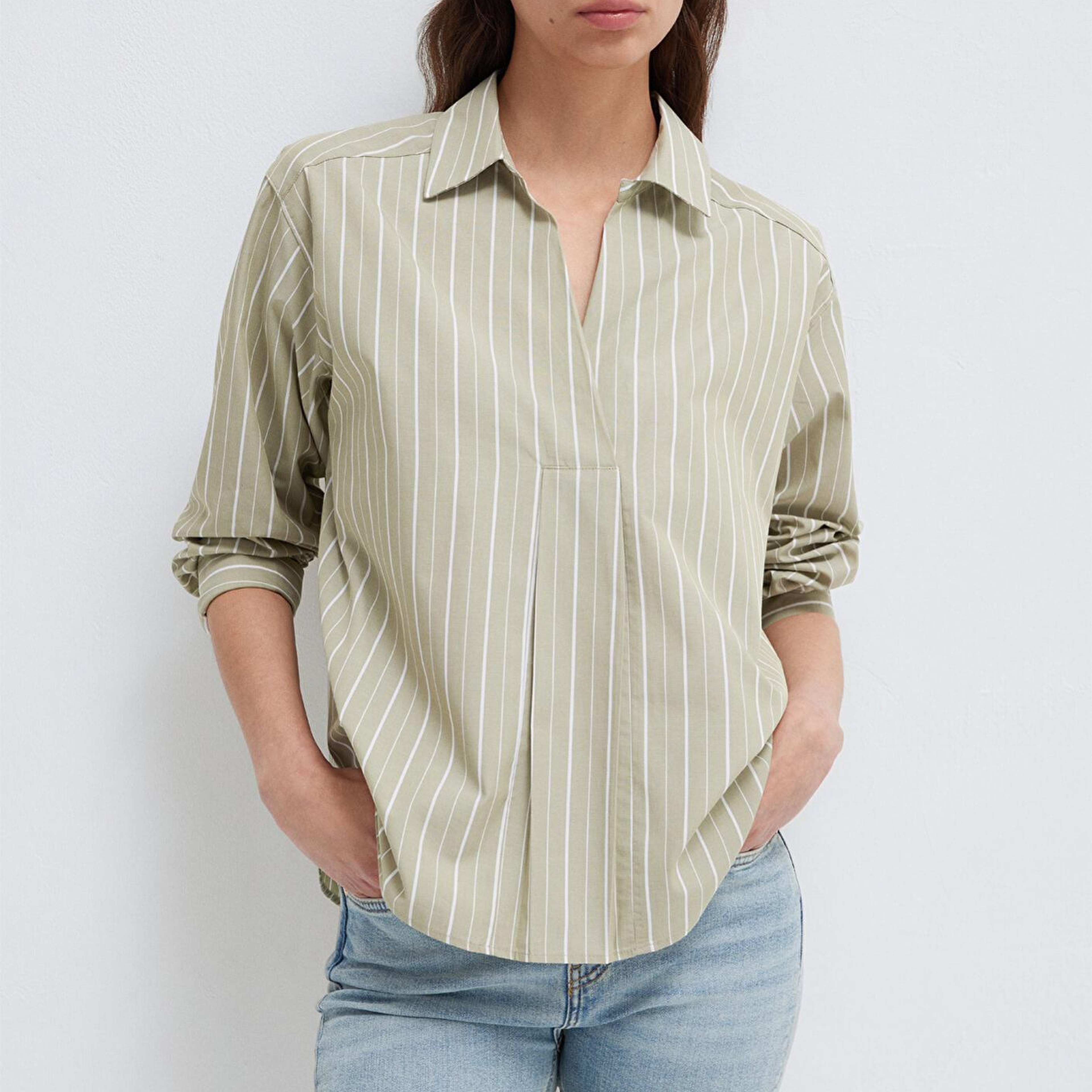 Mavi Beyaz Çizgili Yeşil Bluz 1211226-88069