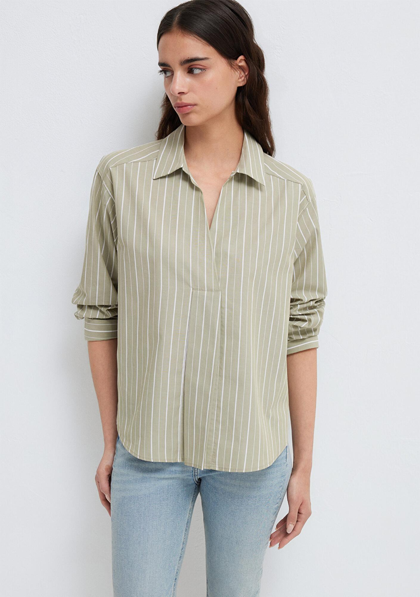 Mavi Beyaz Çizgili Yeşil Bluz 1211226-88069