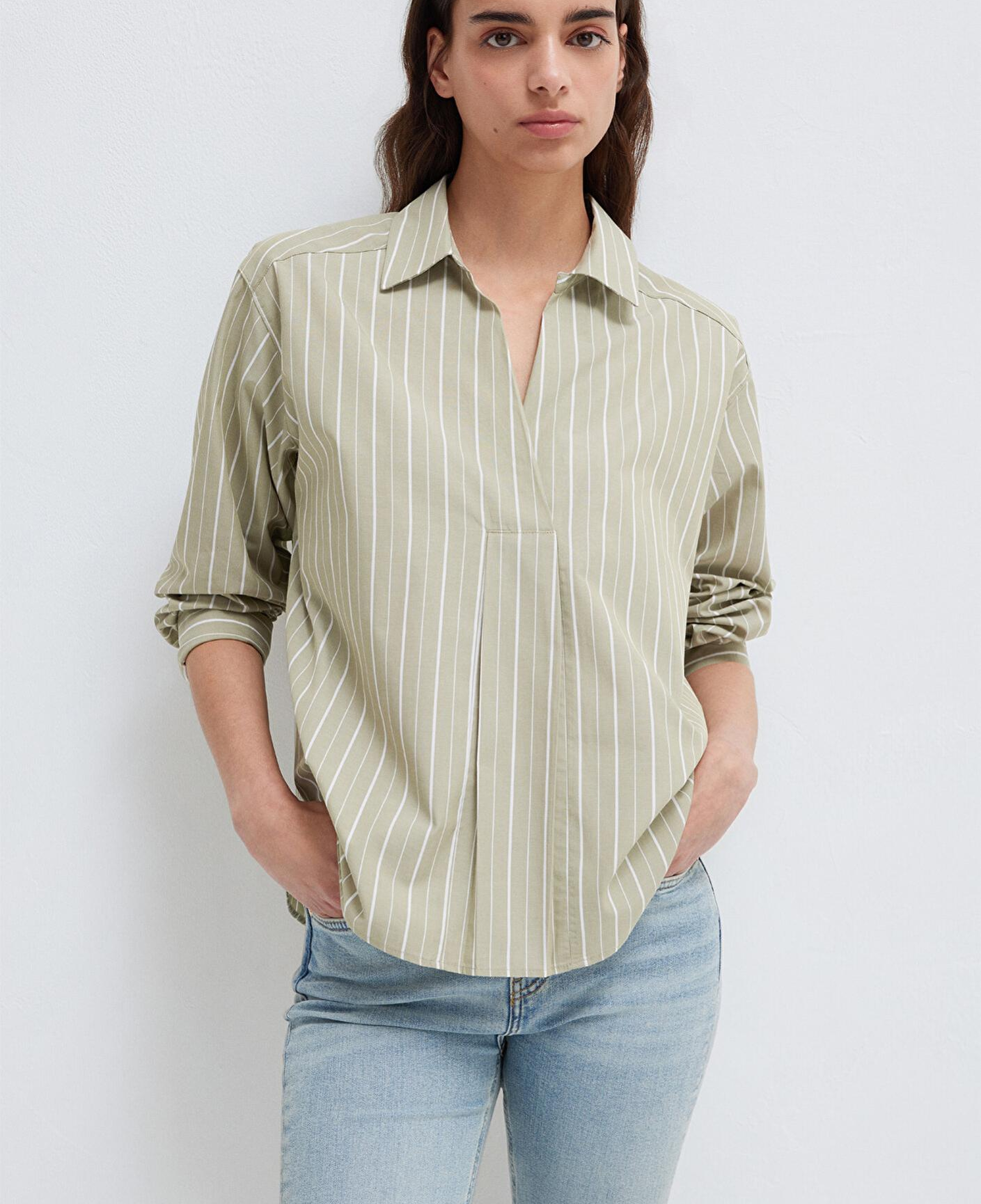 Mavi Beyaz Çizgili Yeşil Bluz 1211226-88069