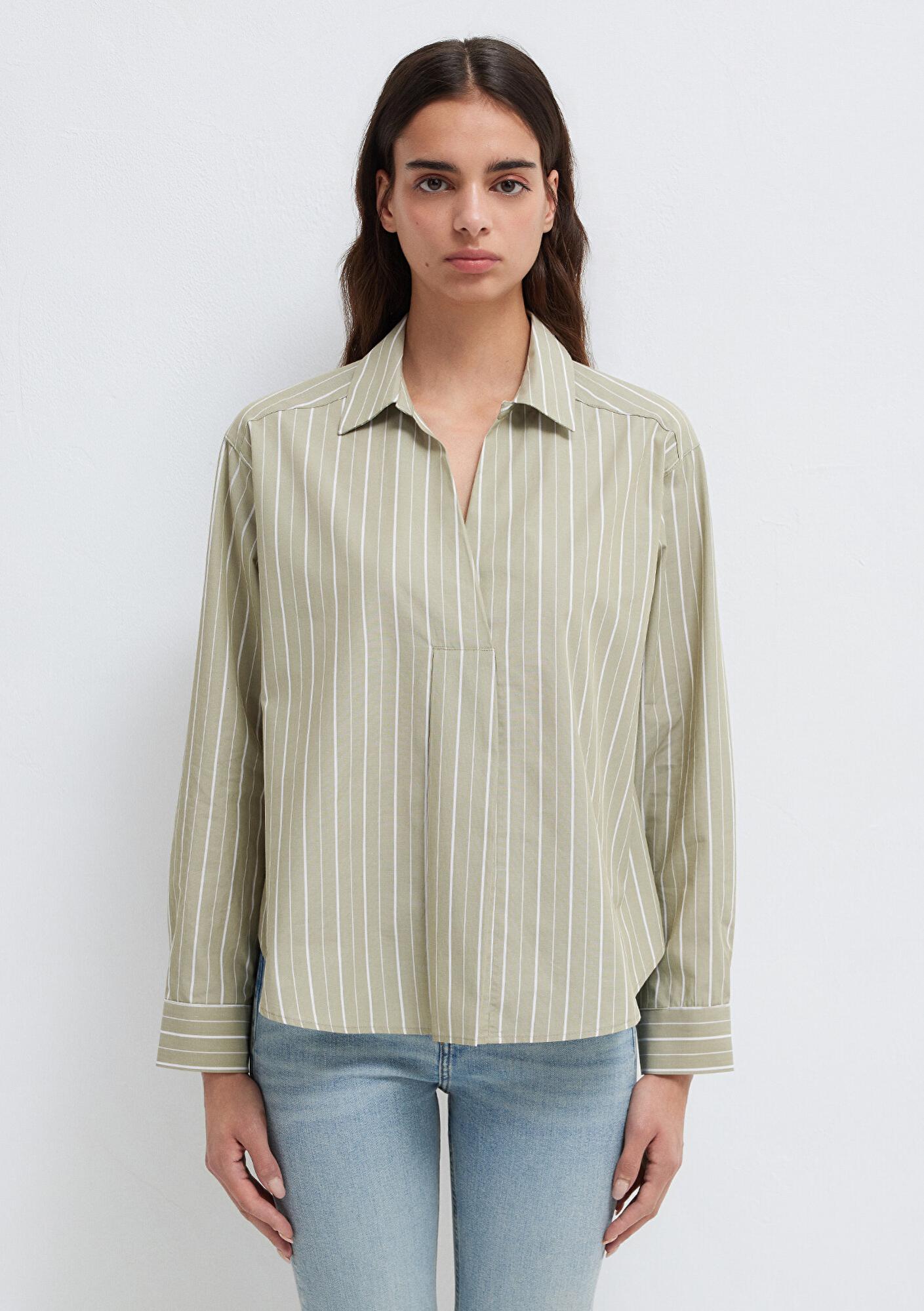 Mavi Beyaz Çizgili Yeşil Bluz 1211226-88069