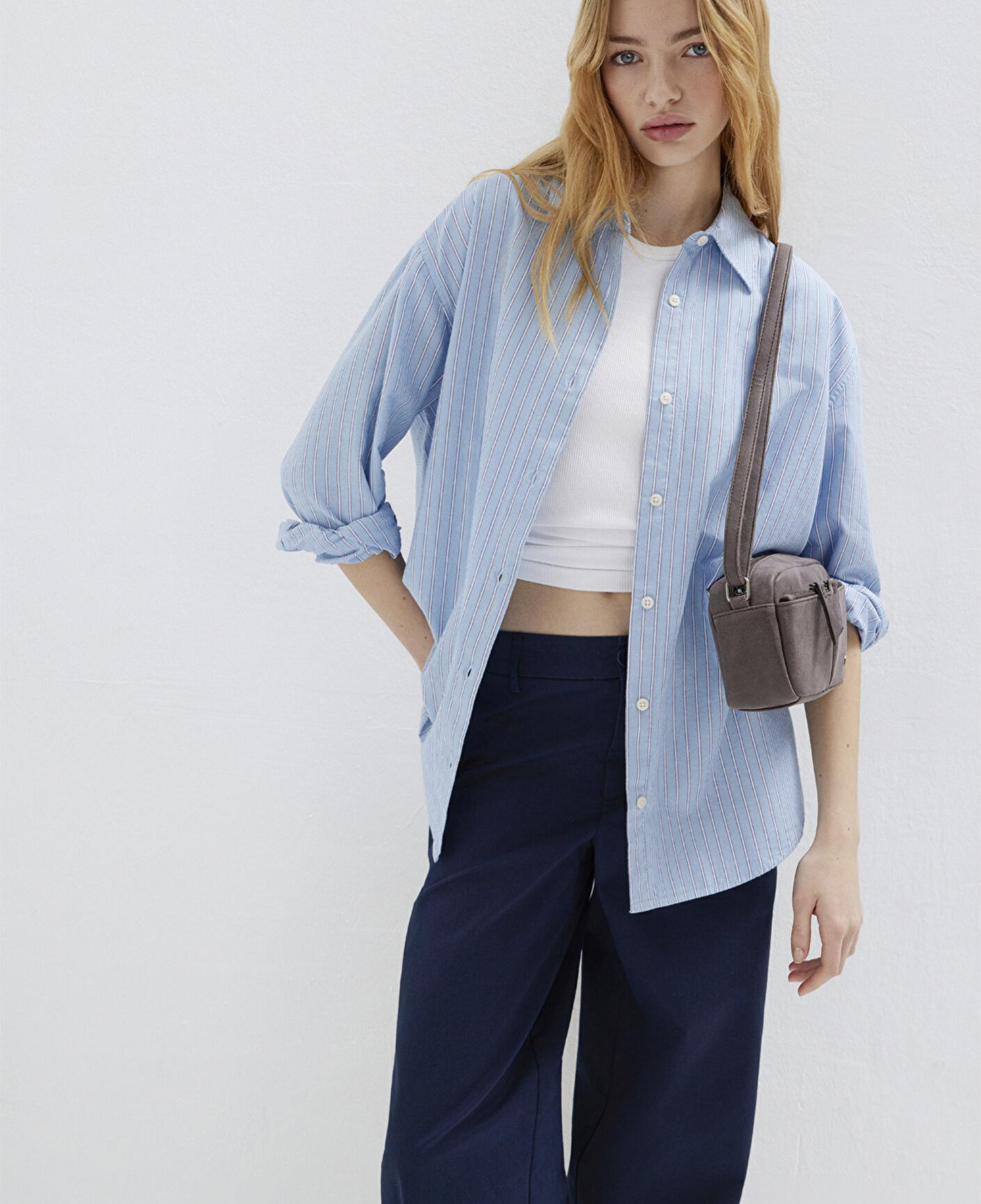 Mavi Çizgili Mavi Gömlek Oversize / Geniş Kesim 1211393-89326