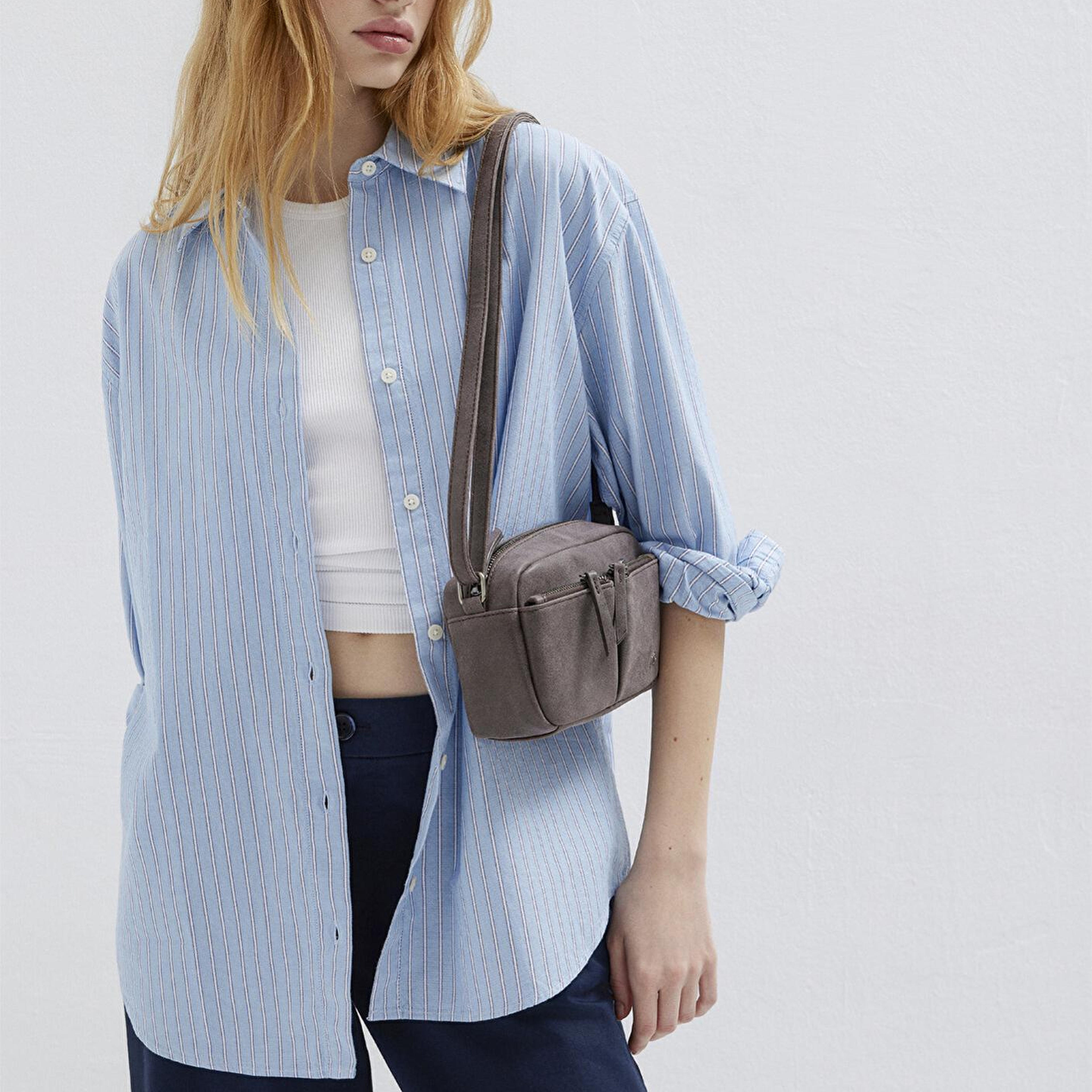 Mavi Çizgili Mavi Gömlek Oversize / Geniş Kesim 1211393-89326