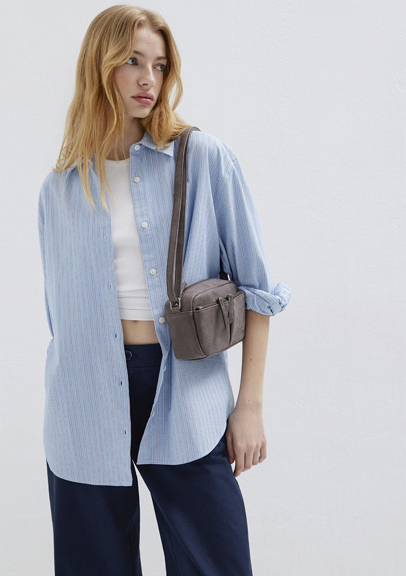 Mavi Çizgili Mavi Gömlek Oversize / Geniş Kesim 1211393-89326