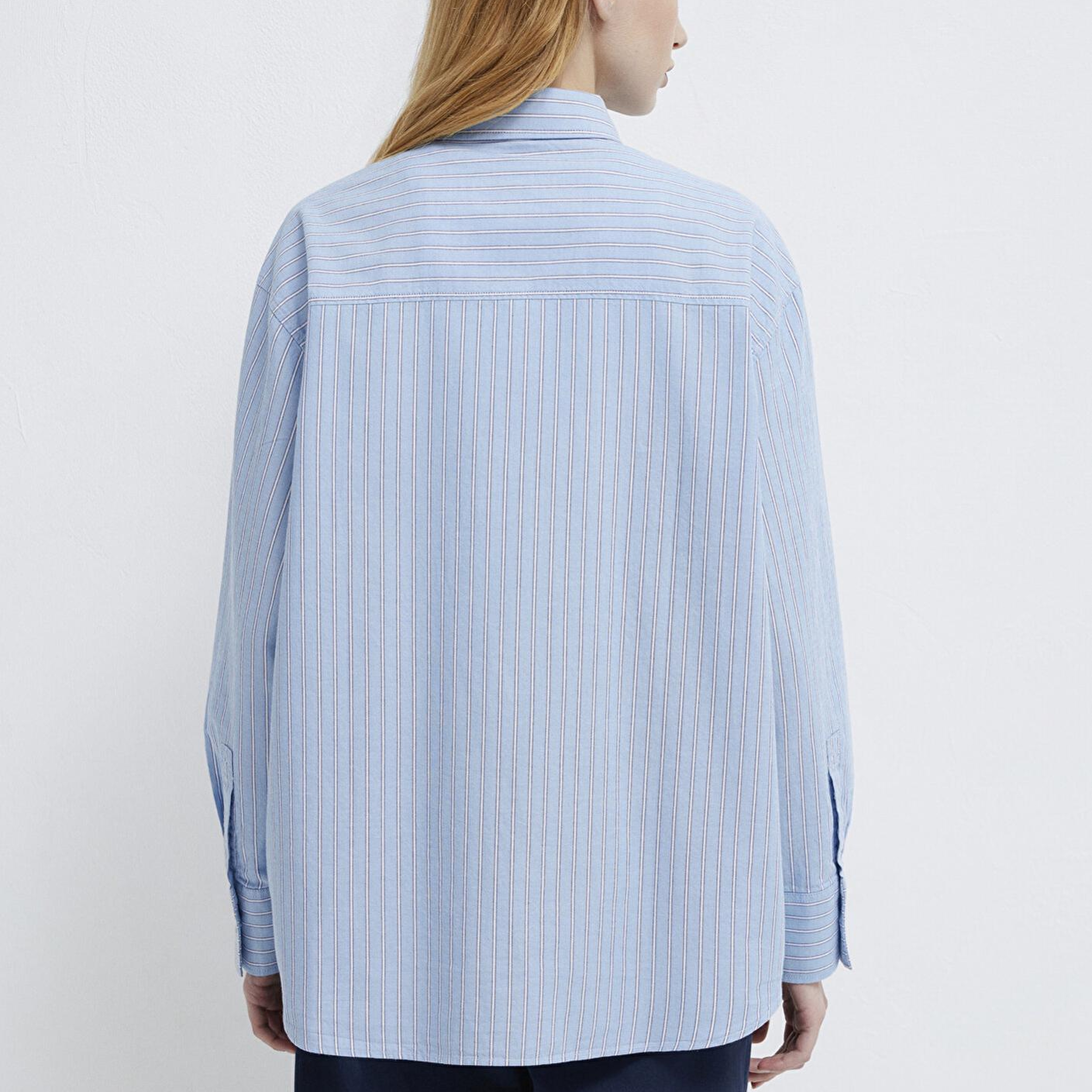Mavi Çizgili Mavi Gömlek Oversize / Geniş Kesim 1211393-89326