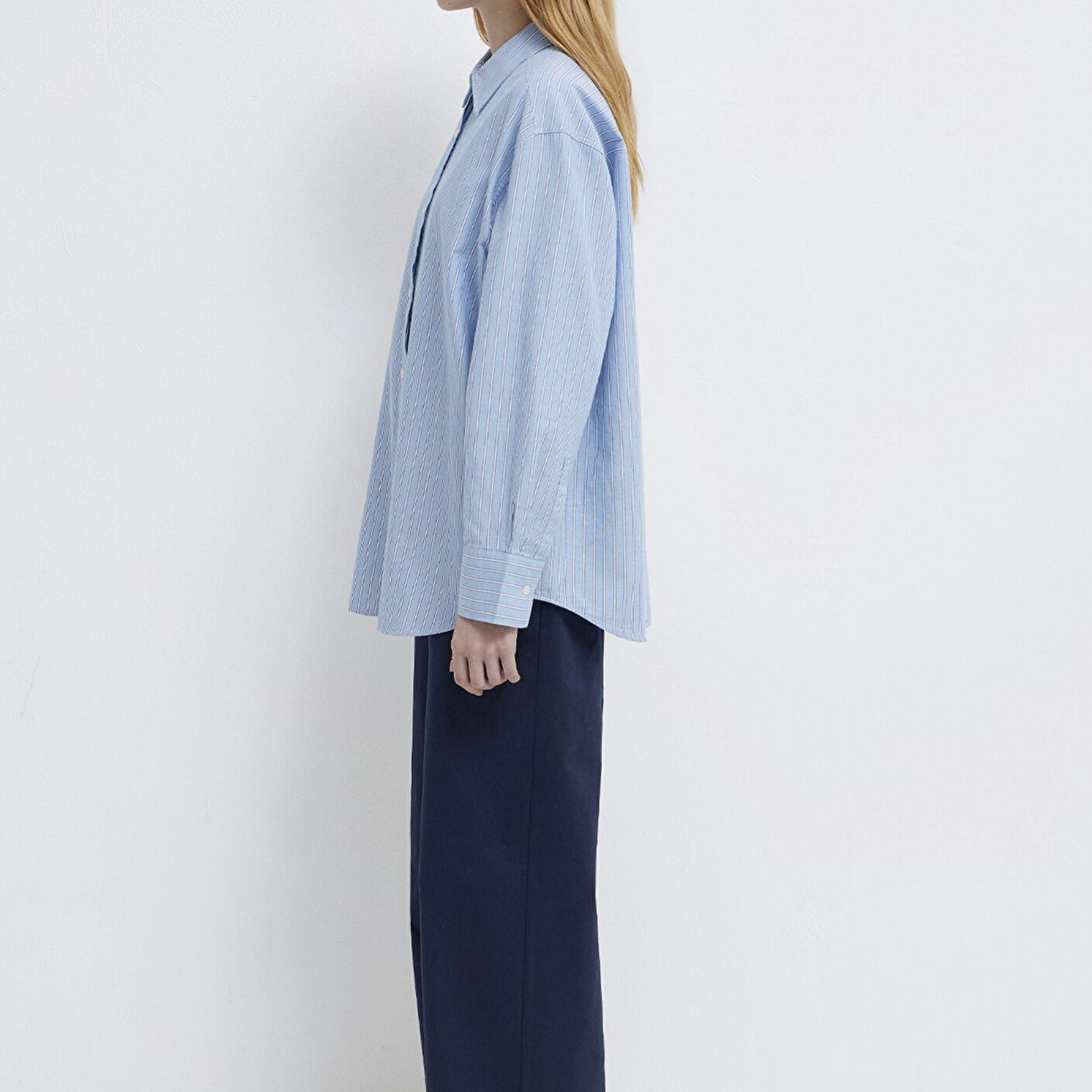 Mavi Çizgili Mavi Gömlek Oversize / Geniş Kesim 1211393-89326