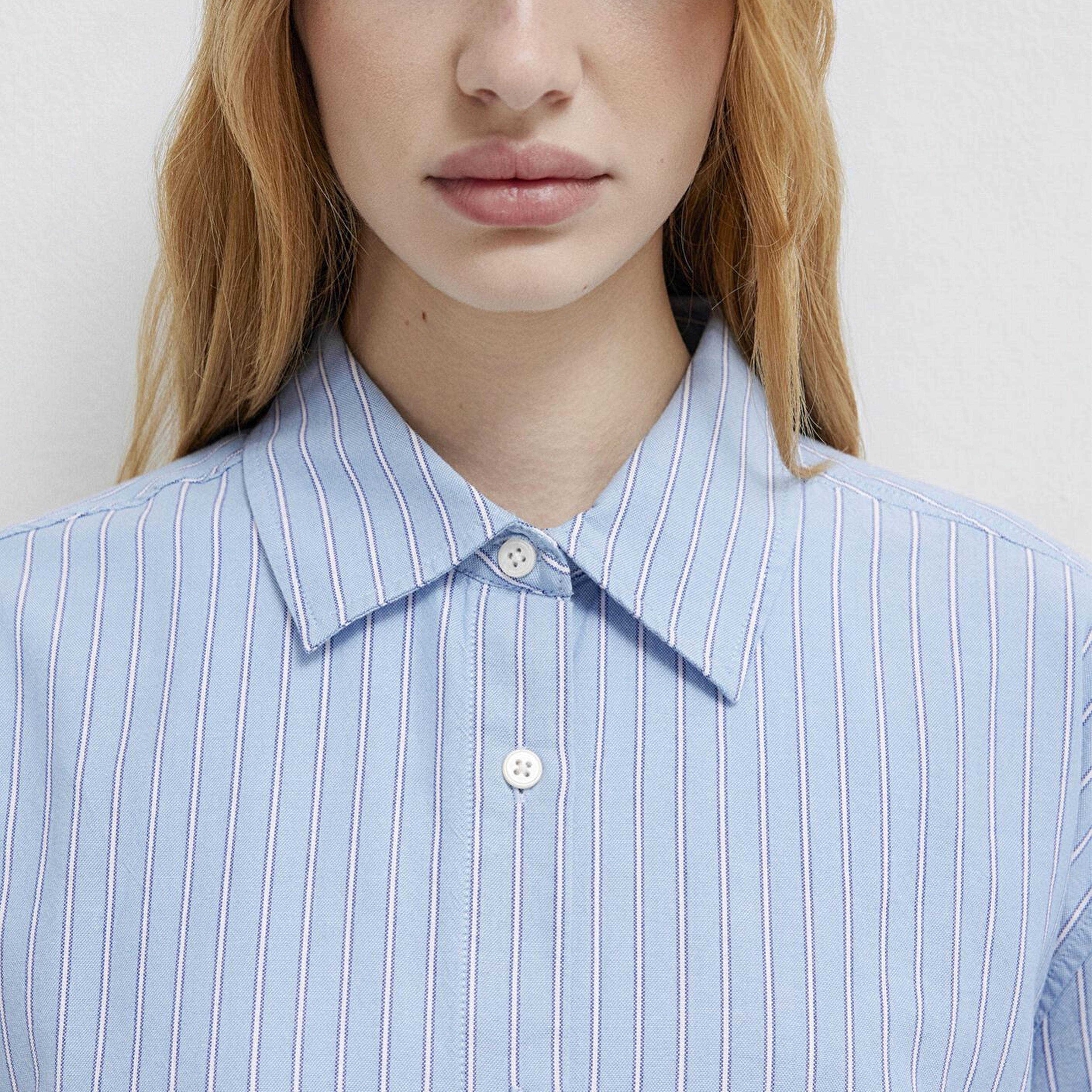 Mavi Çizgili Mavi Gömlek Oversize / Geniş Kesim 1211393-89326