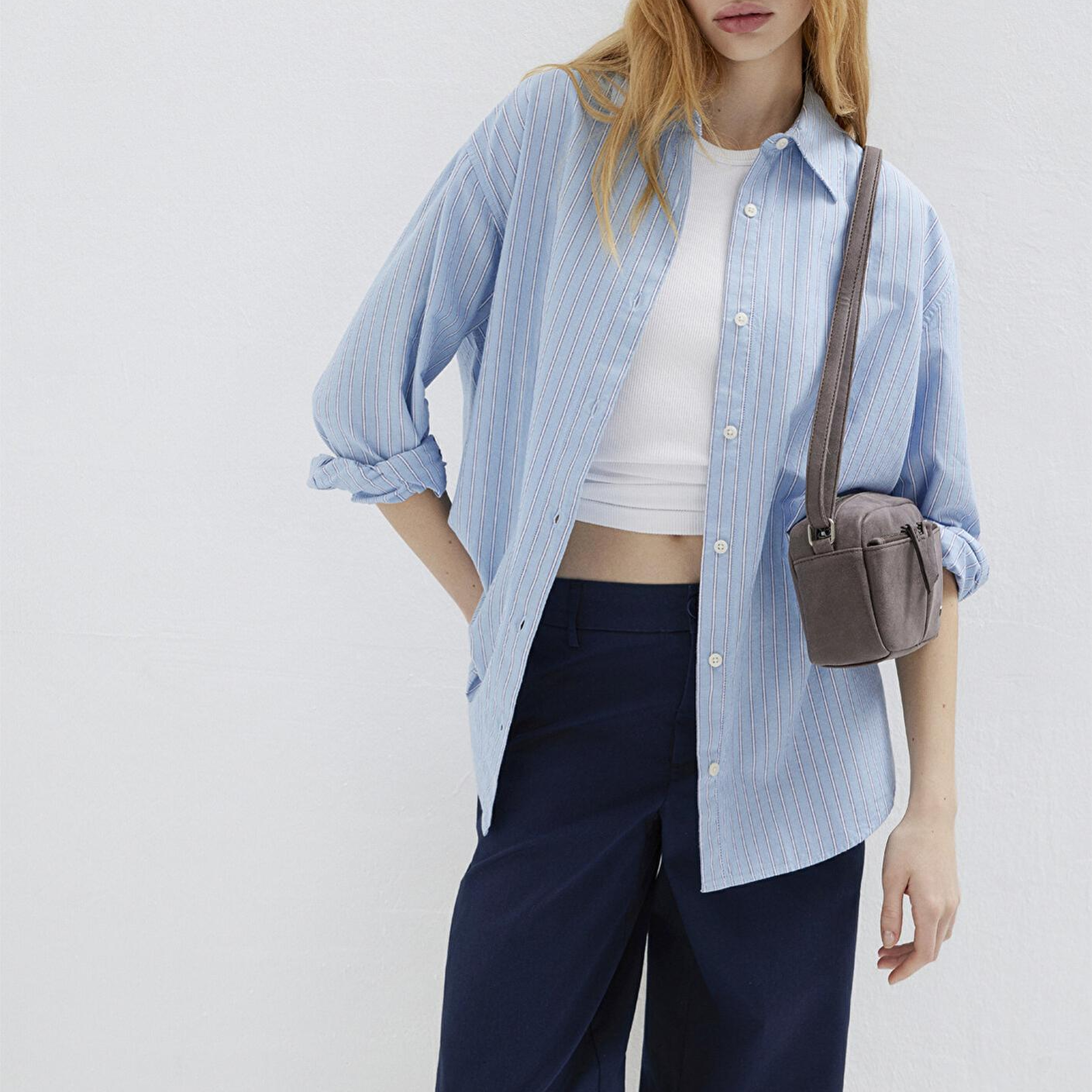 Mavi Çizgili Mavi Gömlek Oversize / Geniş Kesim 1211393-89326