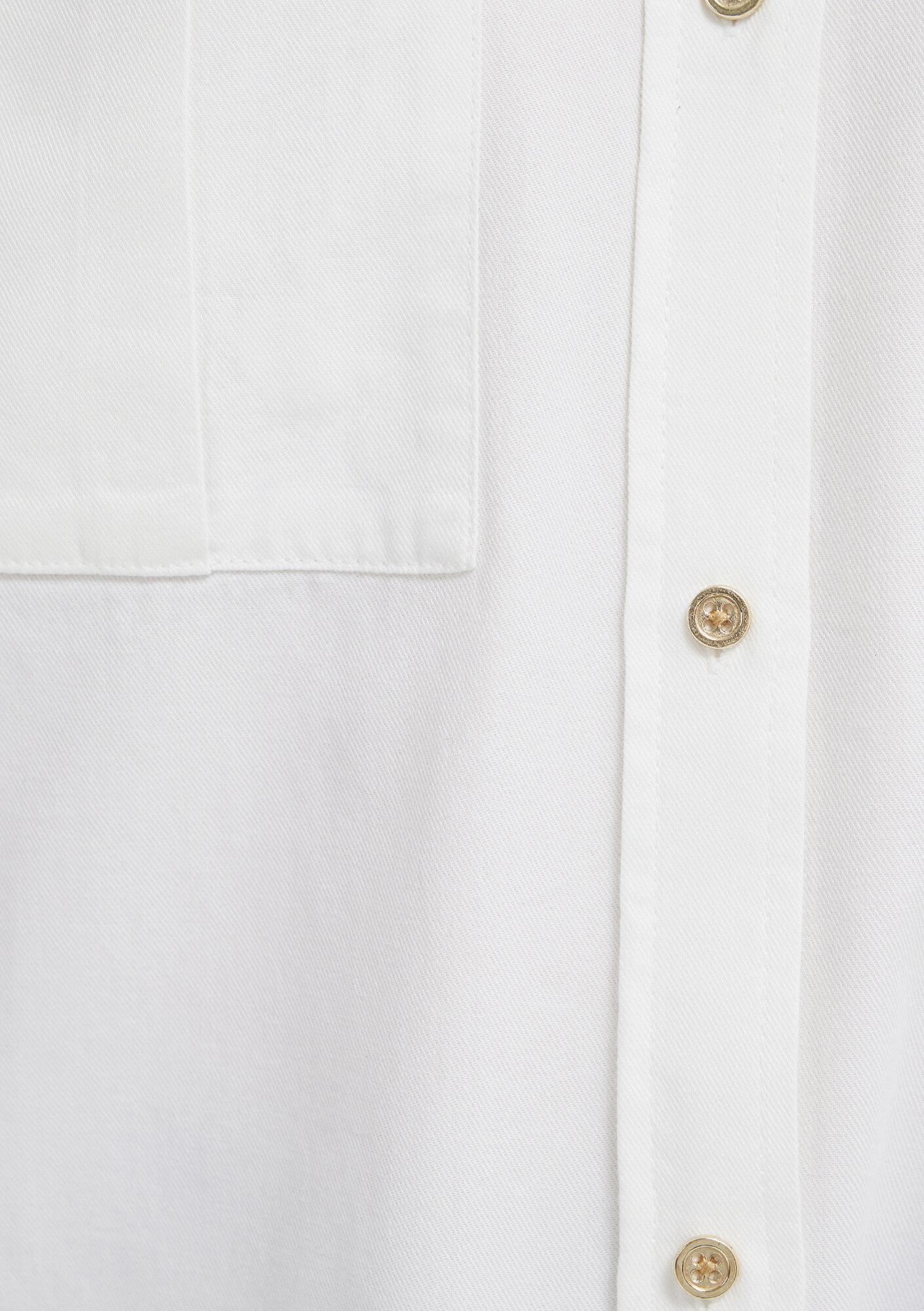 Mavi Düğme Detaylı Ekru Gömlek Loose Fit / Bol Rahat Kesim 1211383-70057