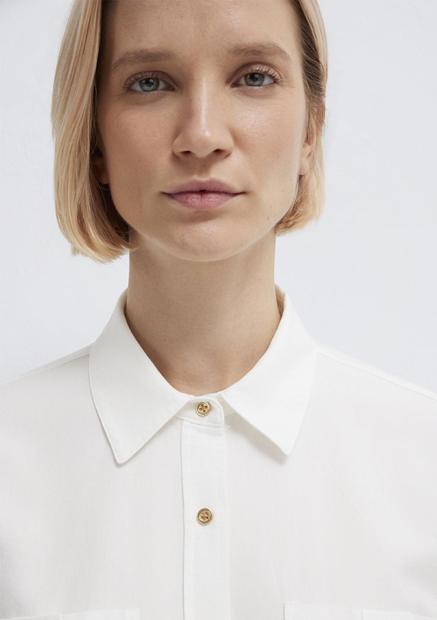 Mavi Düğme Detaylı Ekru Gömlek Loose Fit / Bol Rahat Kesim 1211383-70057