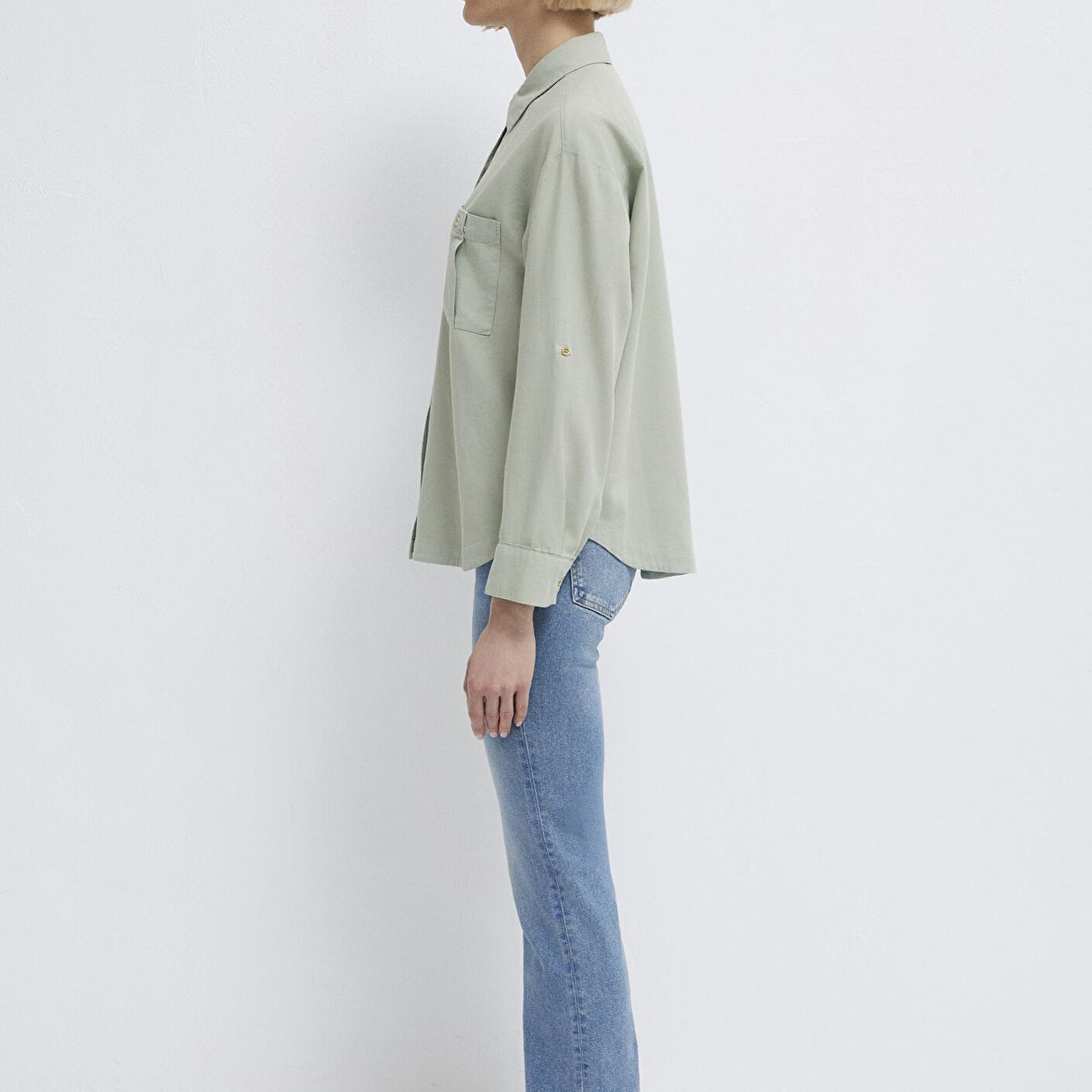 Mavi Düğme Detaylı Yeşil Gömlek Loose Fit / Bol Rahat Kesim 1211383-70113