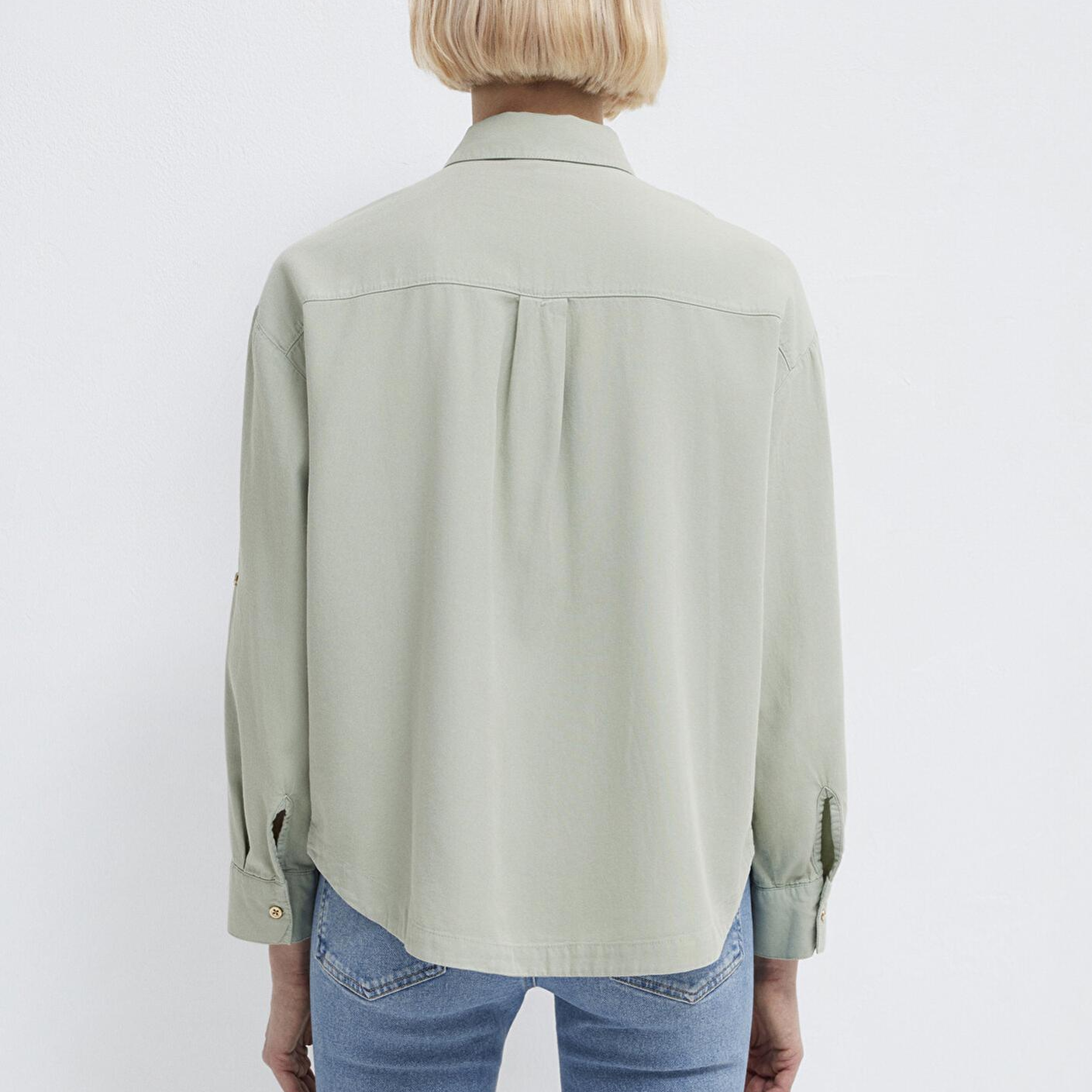 Mavi Düğme Detaylı Yeşil Gömlek Loose Fit / Bol Rahat Kesim 1211383-70113