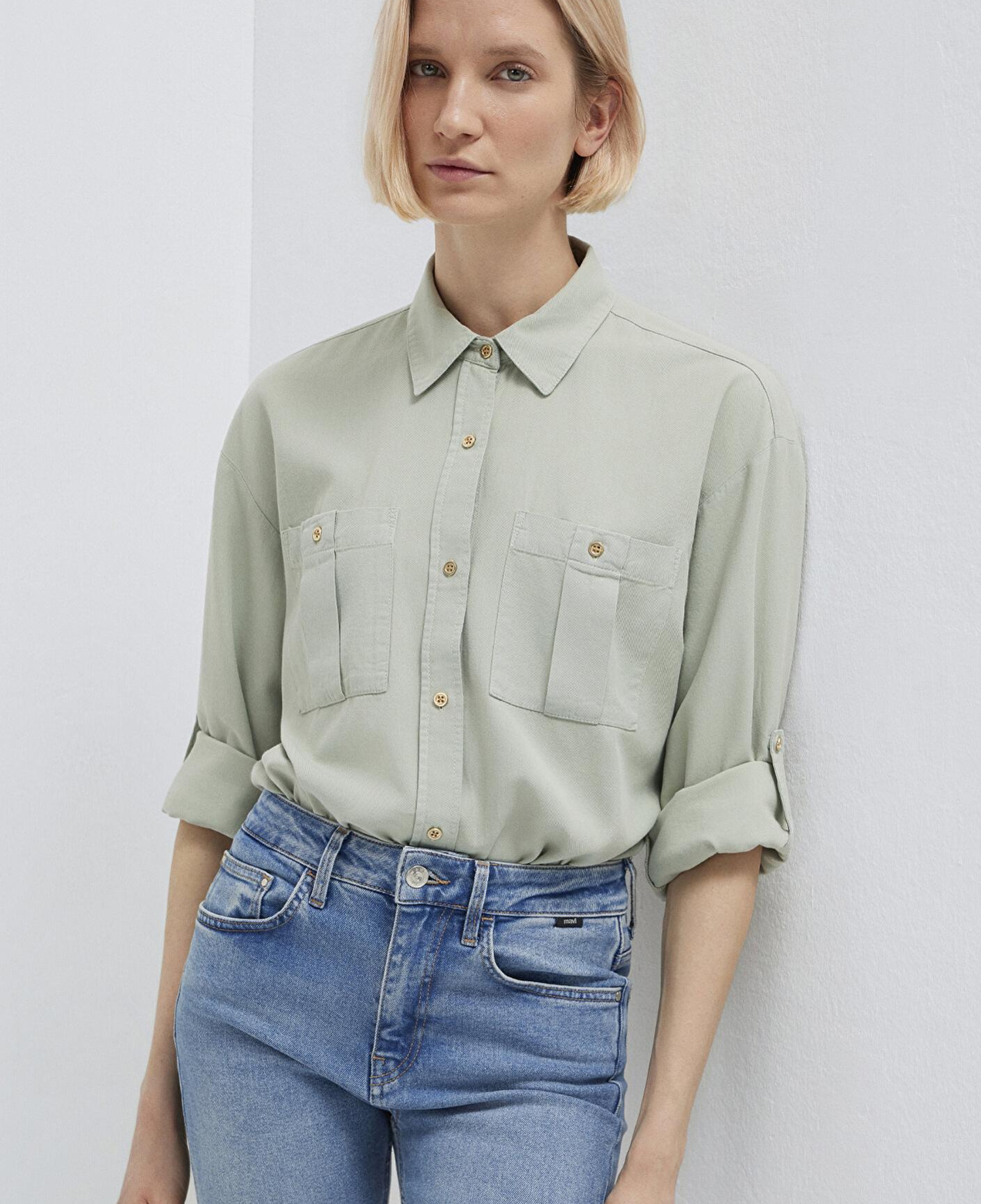 Mavi Düğme Detaylı Yeşil Gömlek Loose Fit / Bol Rahat Kesim 1211383-70113