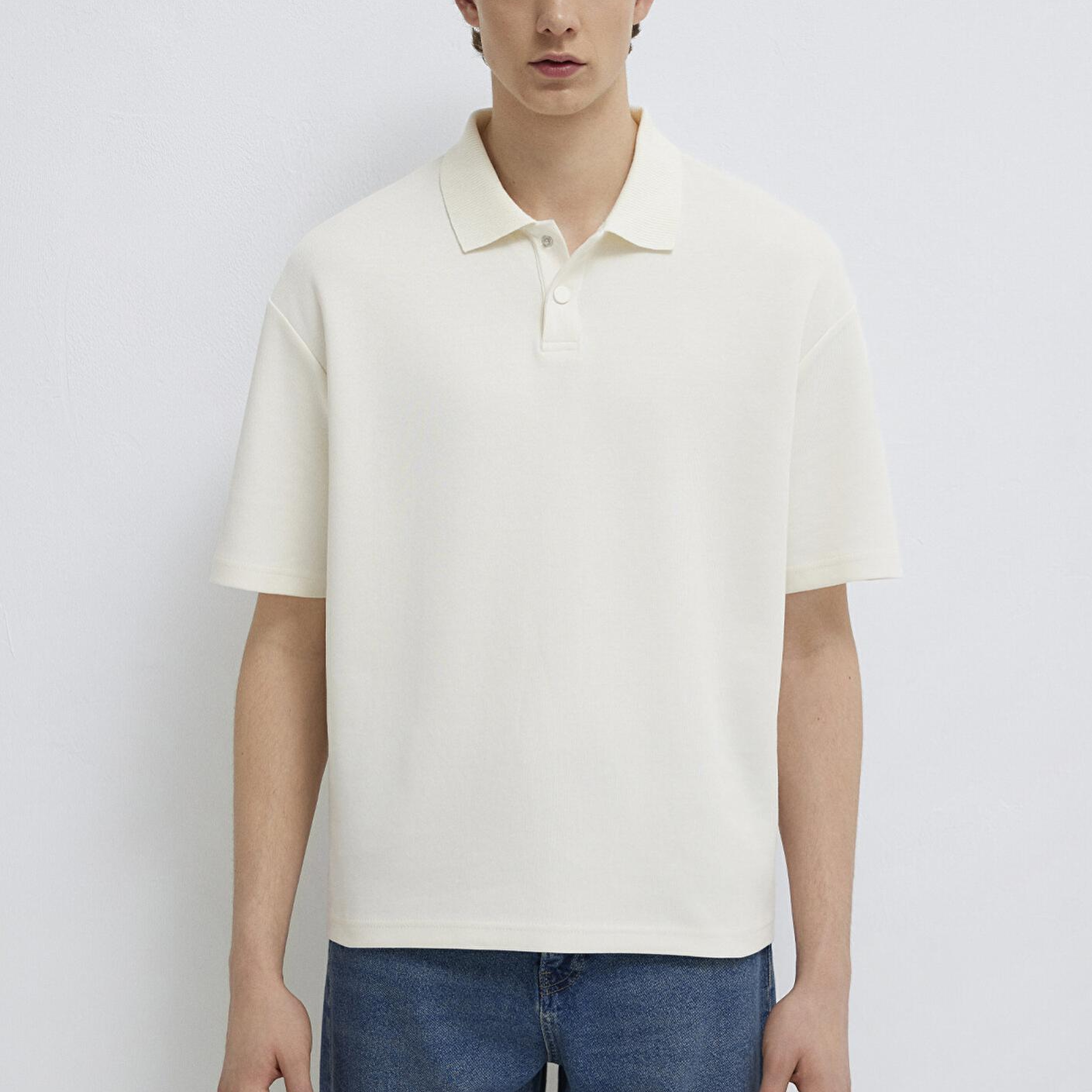 Mavi Ekru Polo Tişört Boxy Fit 0613177-70056