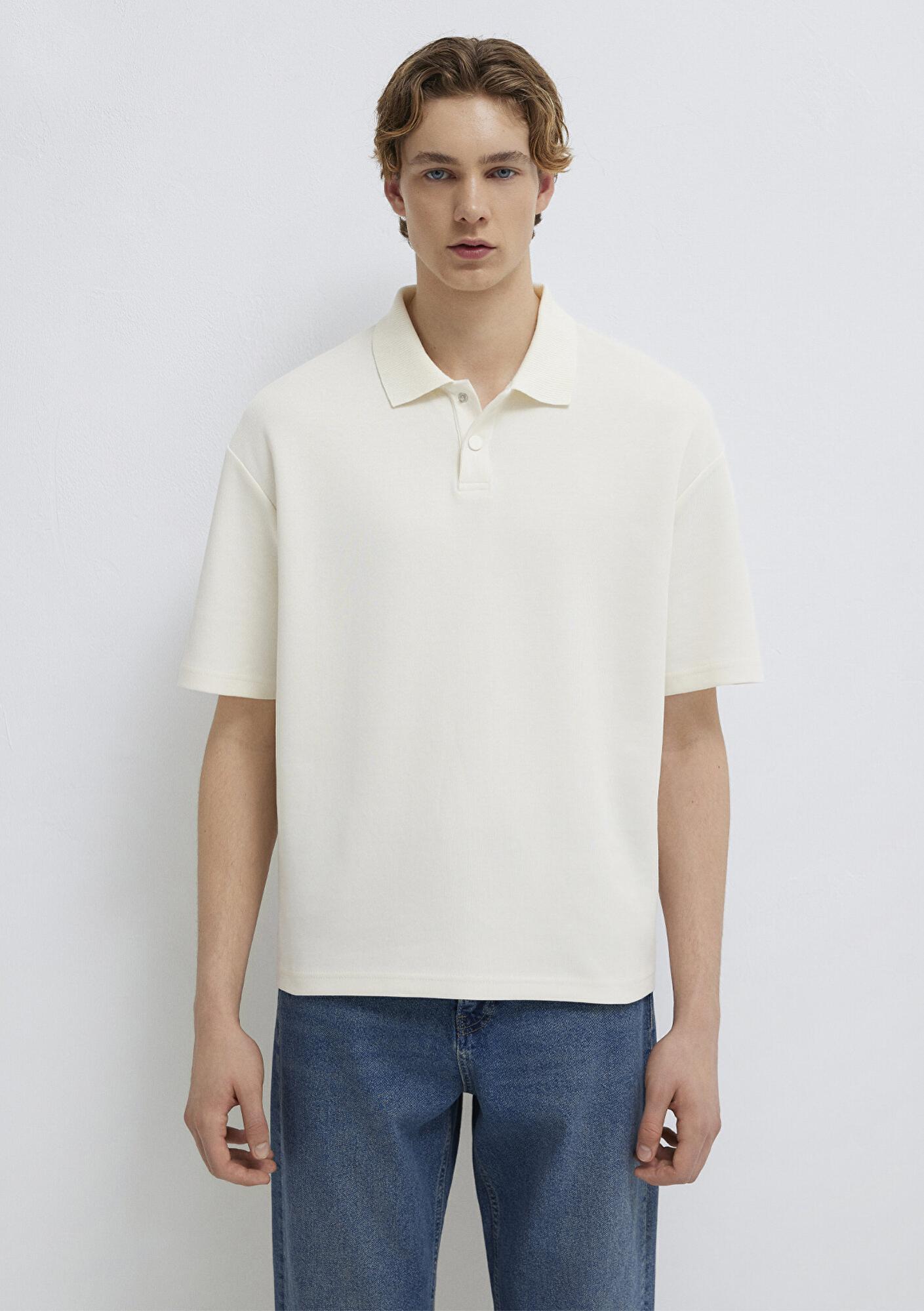 Mavi Ekru Polo Tişört Boxy Fit 0613177-70056