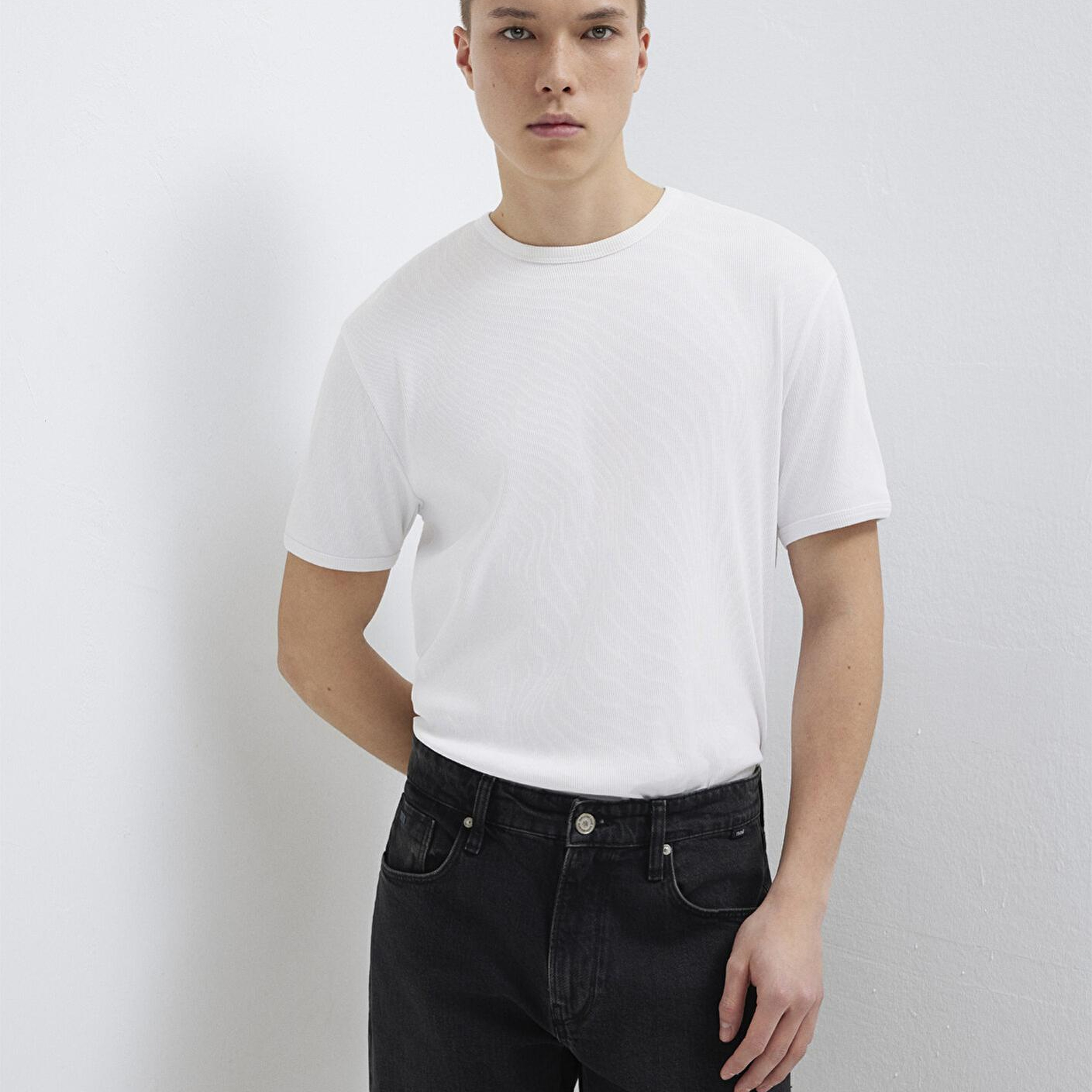 Mavi Beyaz Basic Tişört Fitted / Vücuda Oturan Kesim 0613176-620