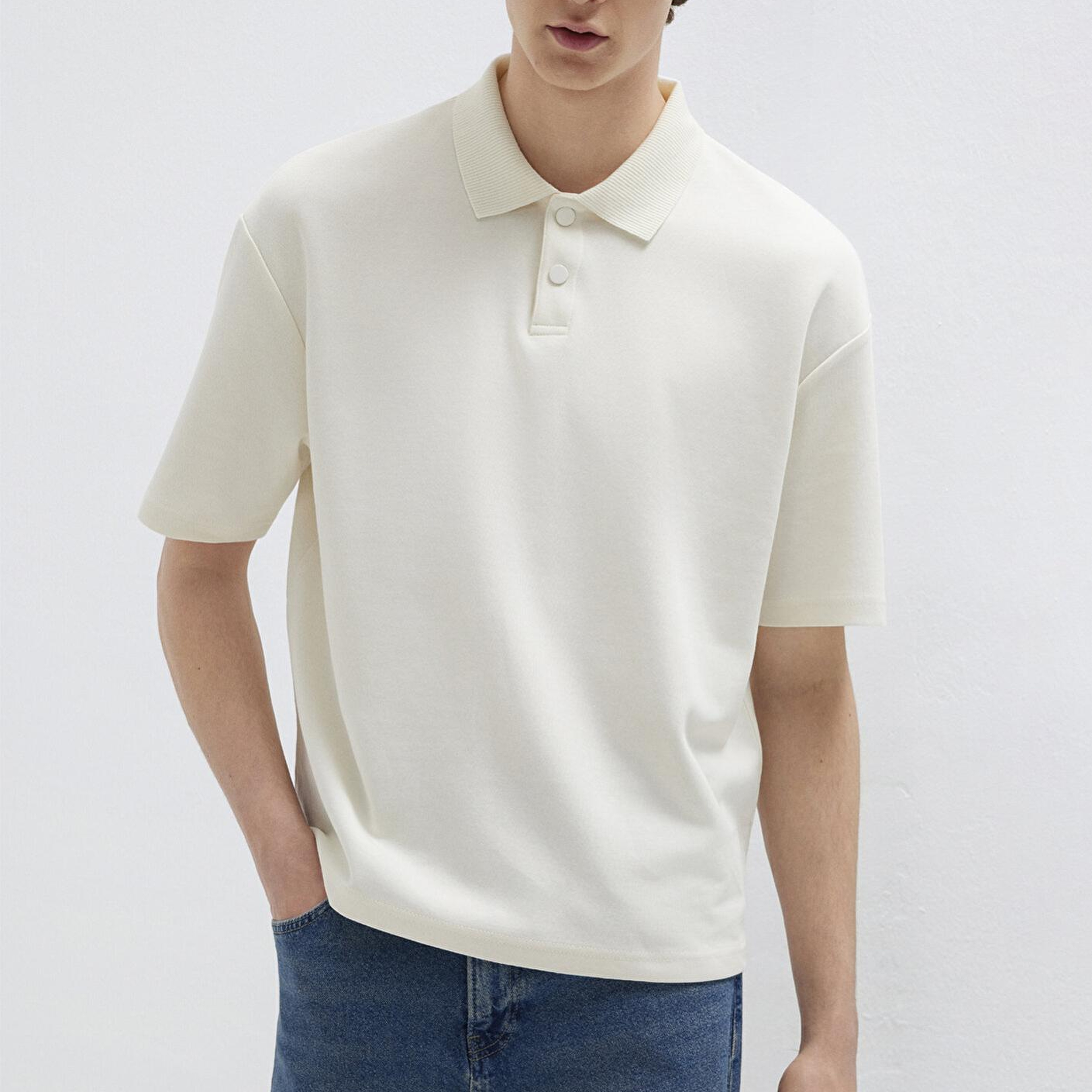 Mavi Ekru Polo Tişört Boxy Fit 0613177-70056