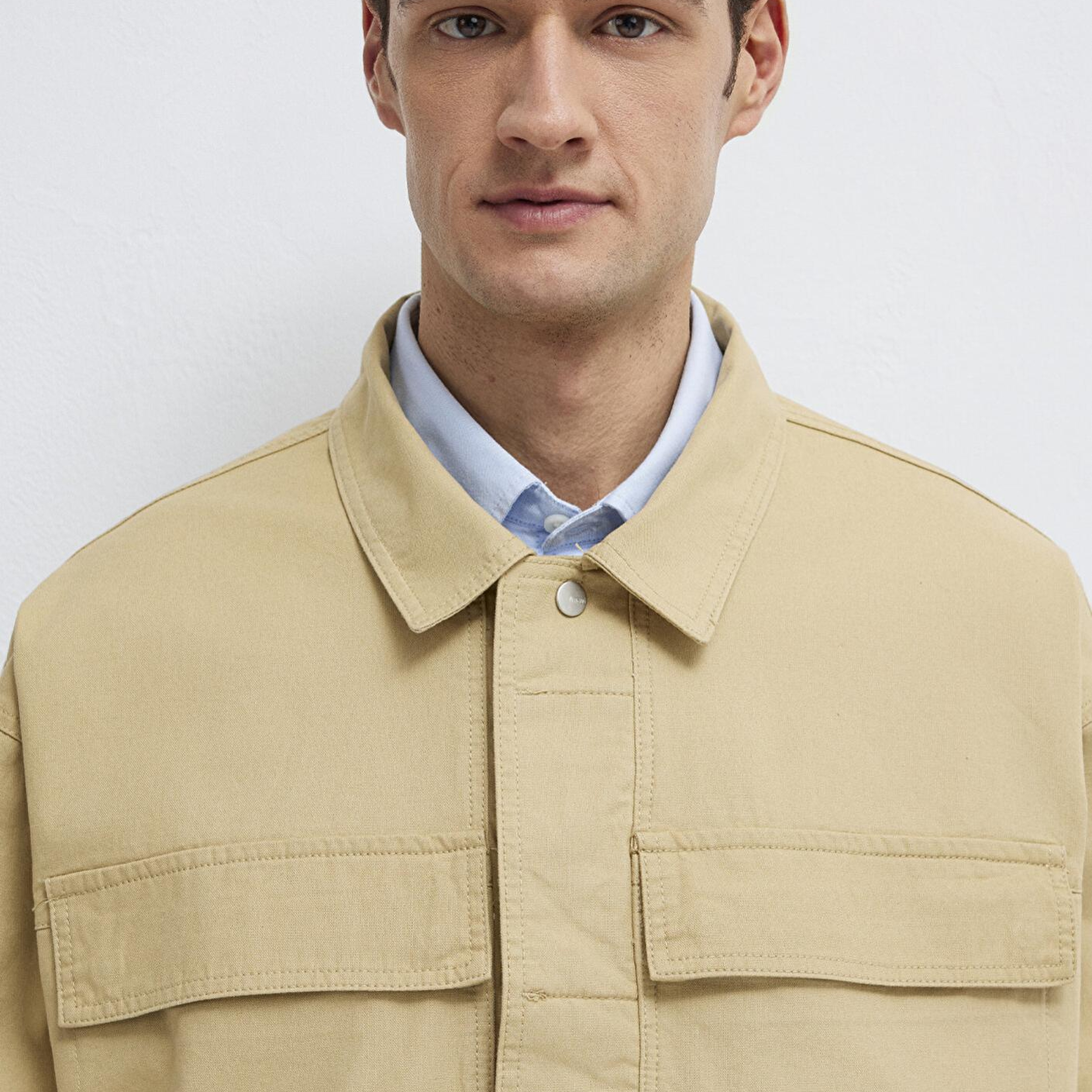 Mavi Cep Detaylı Bej İnce Ceket Loose Fit / Bol Rahat Kesim 0211872-70204