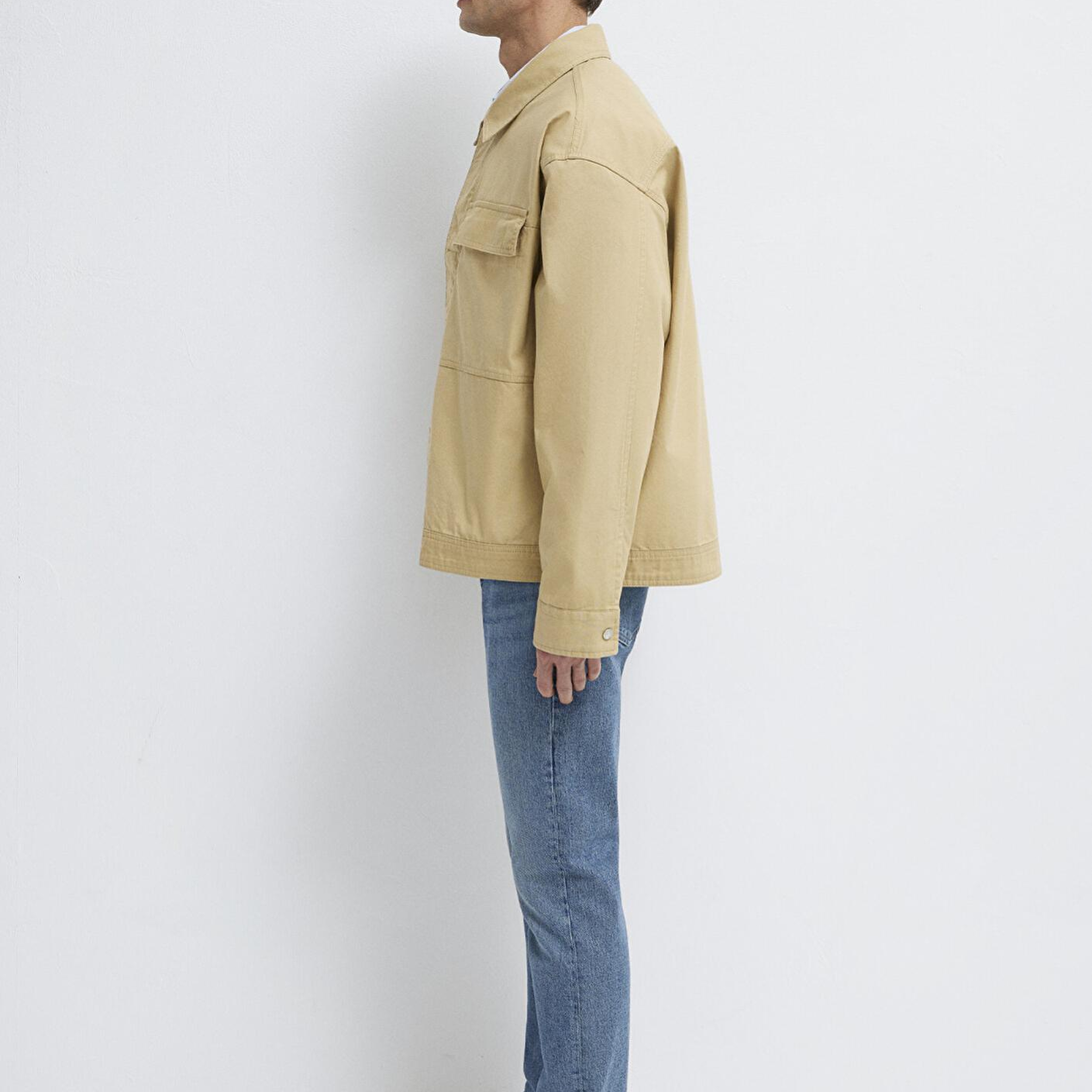 Mavi Cep Detaylı Bej İnce Ceket Loose Fit / Bol Rahat Kesim 0211872-70204