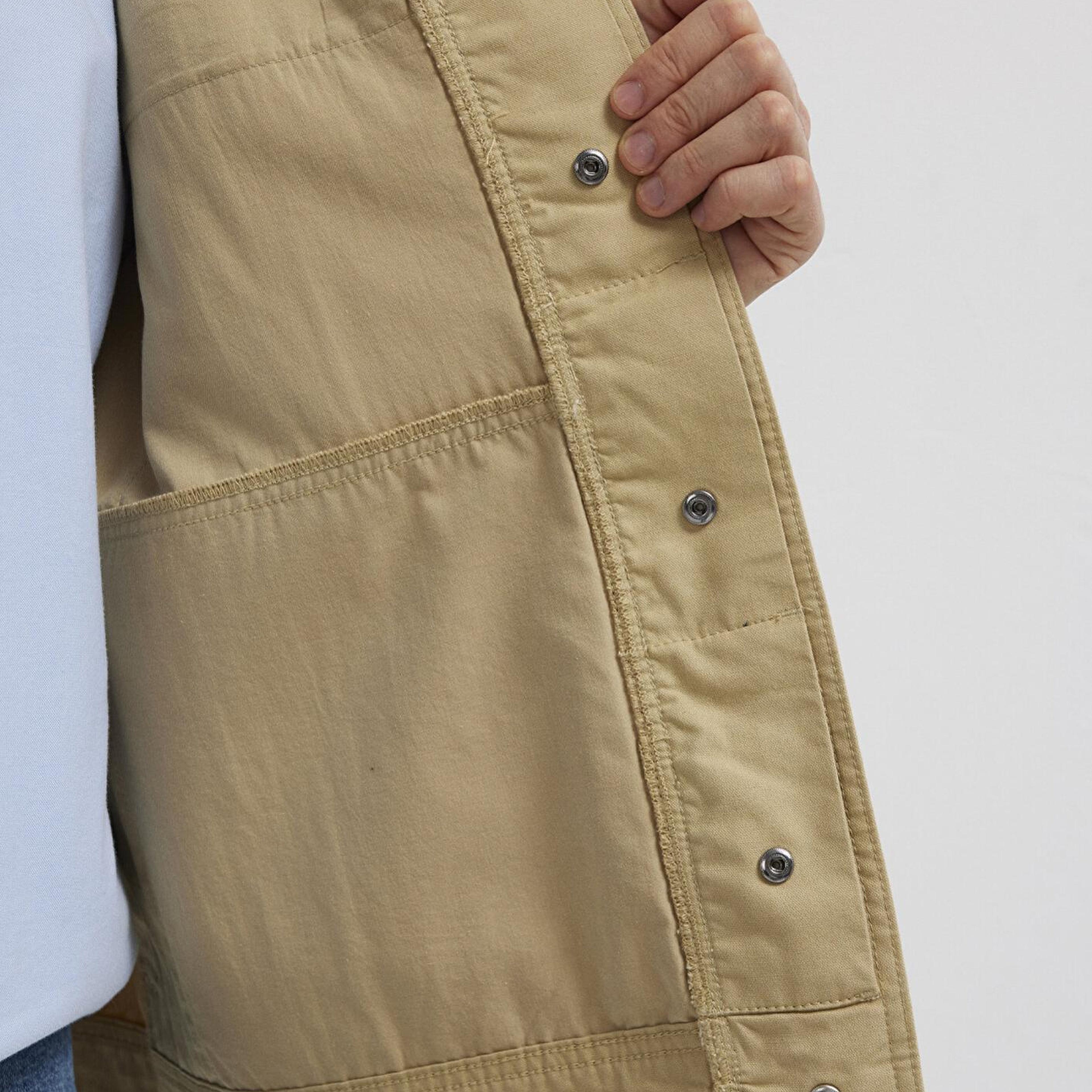 Mavi Cep Detaylı Bej İnce Ceket Loose Fit / Bol Rahat Kesim 0211872-70204