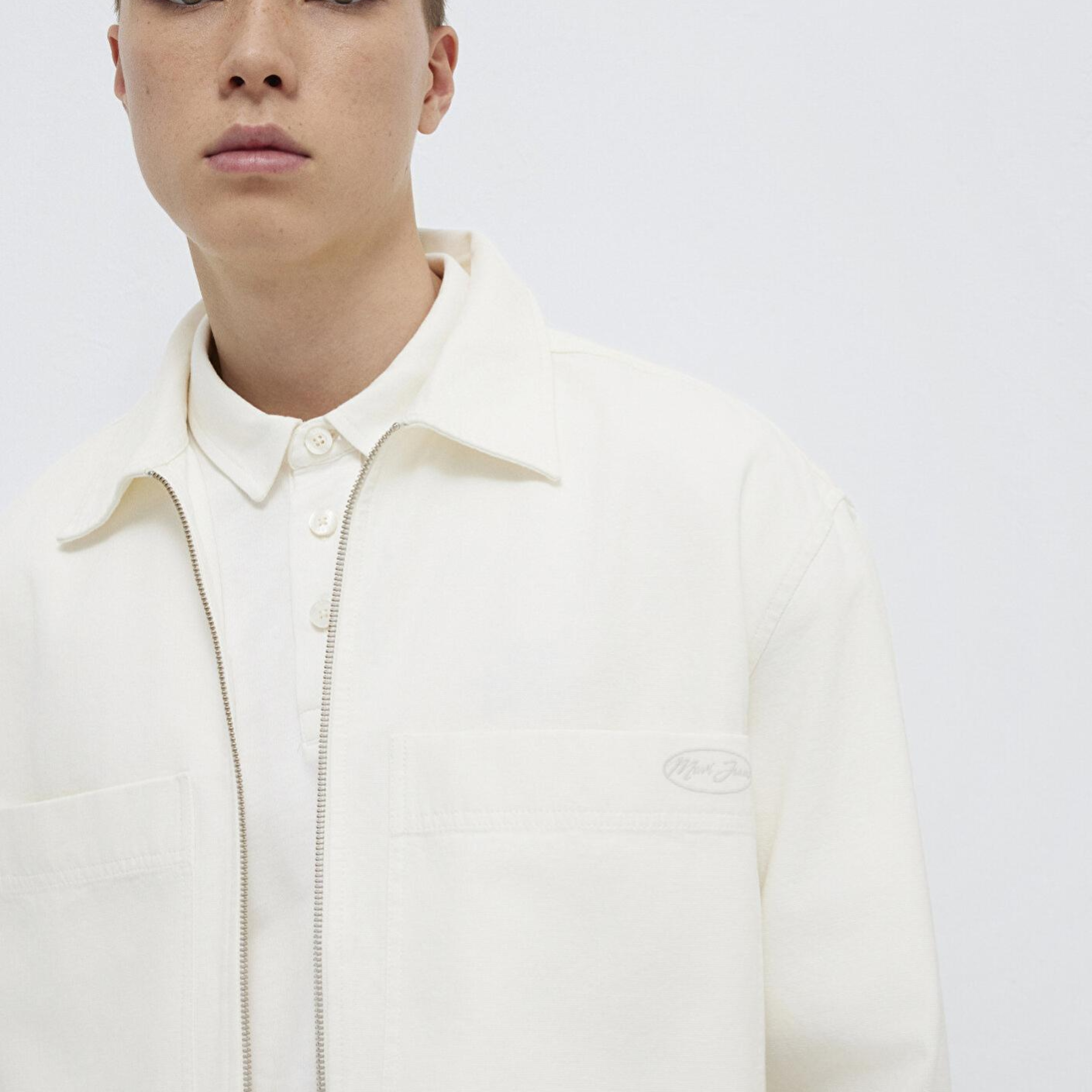 Mavi Cep Detaylı Ekru İnce Ceket Oversize / Geniş Kesim 0211861-70057