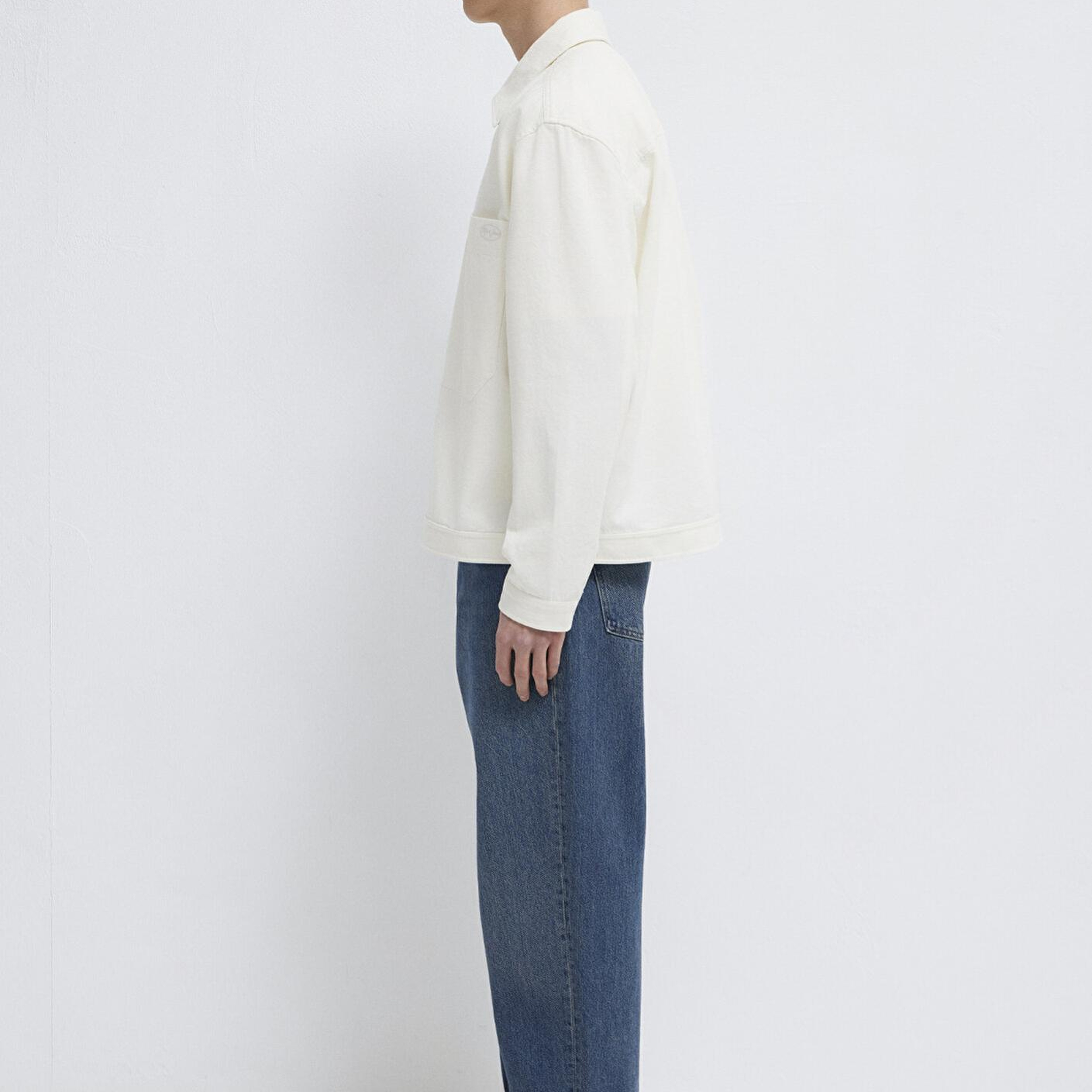 Mavi Cep Detaylı Ekru İnce Ceket Oversize / Geniş Kesim 0211861-70057