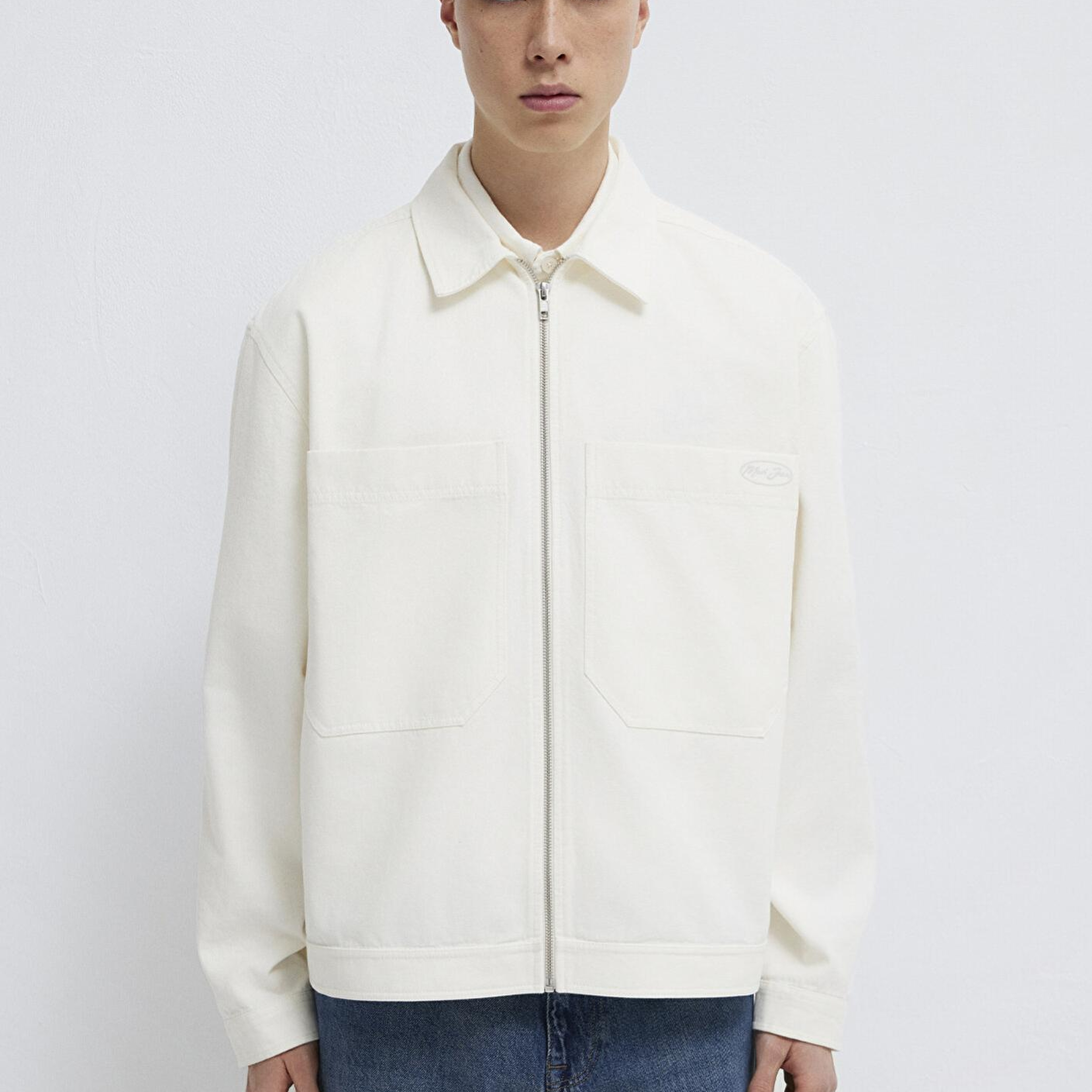 Mavi Cep Detaylı Ekru İnce Ceket Oversize / Geniş Kesim 0211861-70057