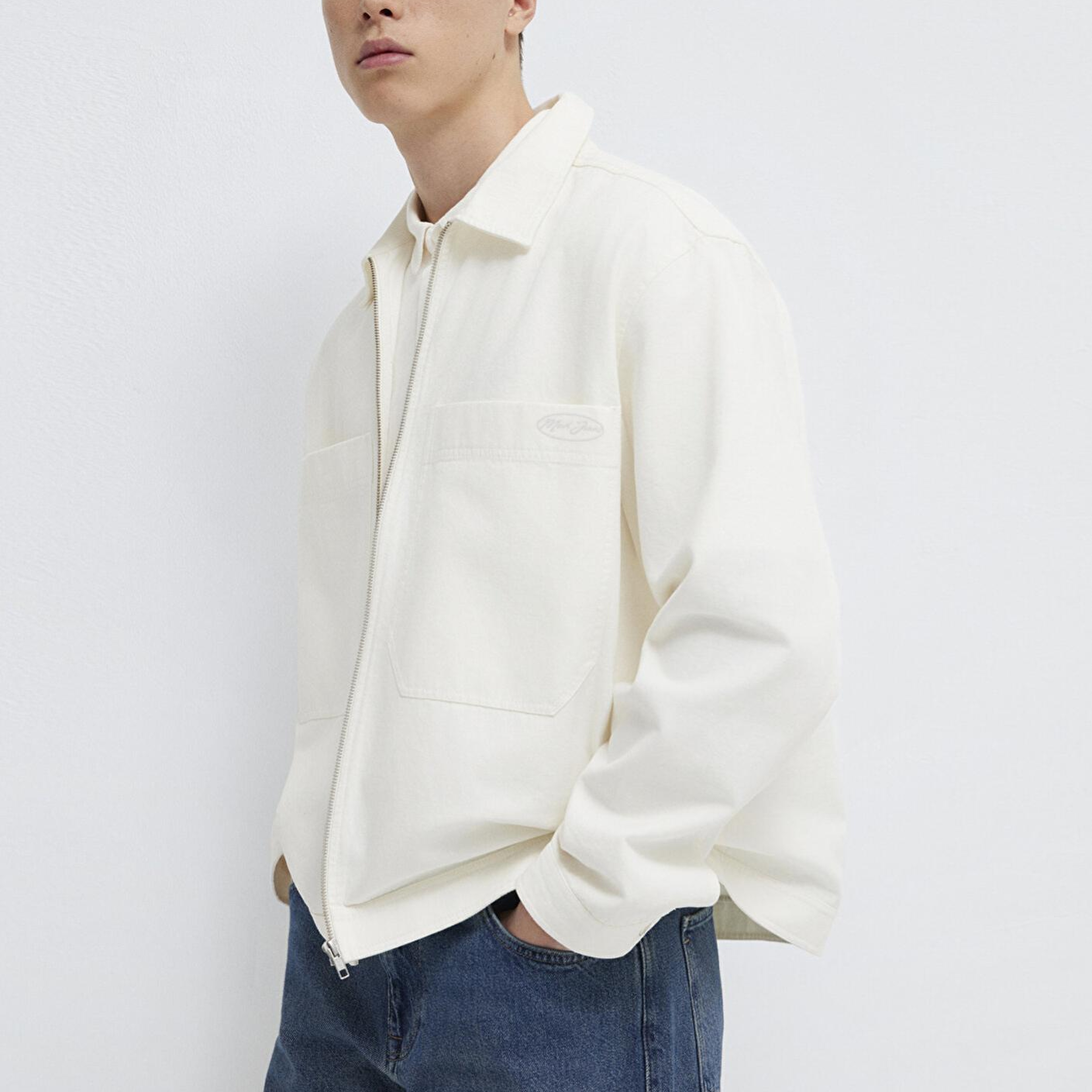 Mavi Cep Detaylı Ekru İnce Ceket Oversize / Geniş Kesim 0211861-70057