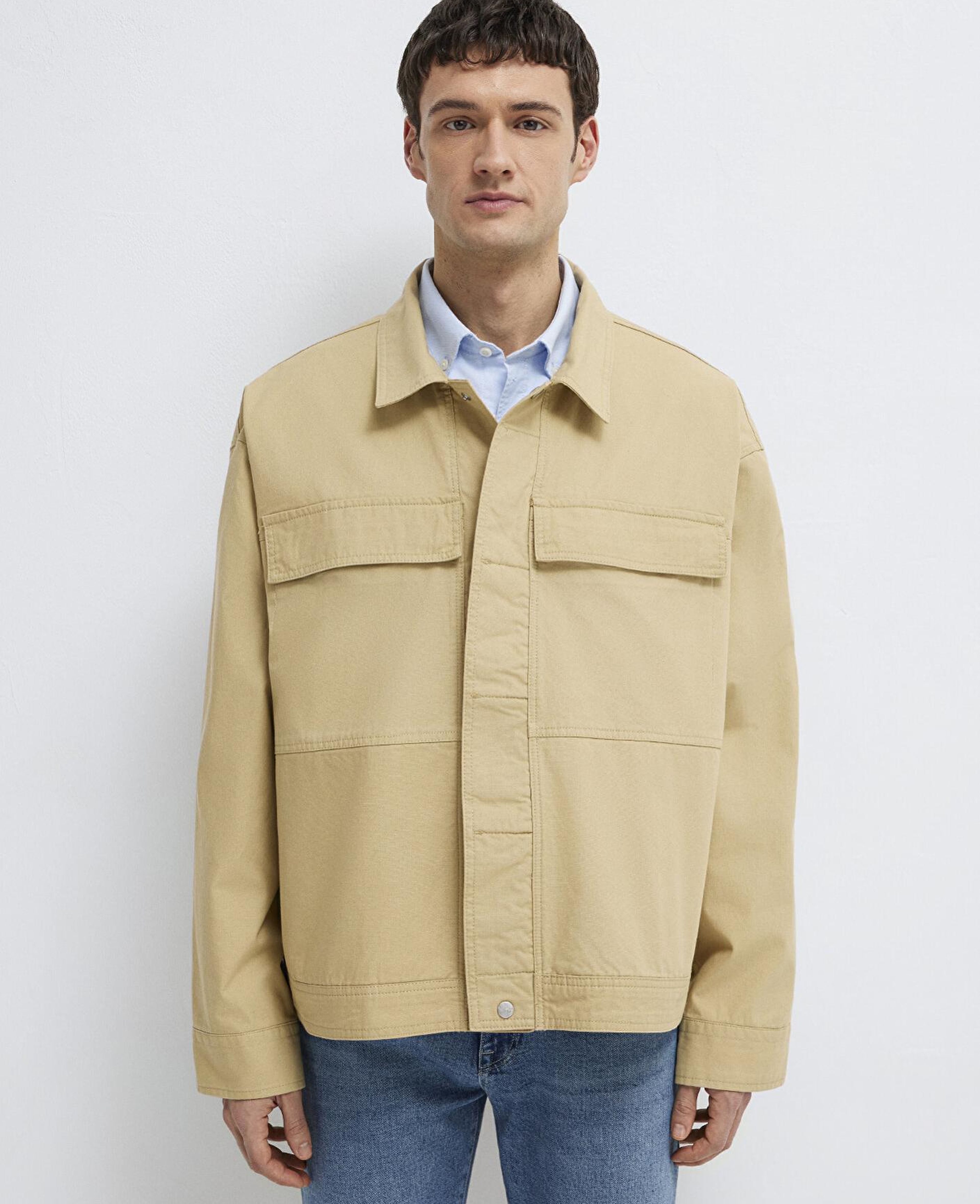 Mavi Cep Detaylı Bej İnce Ceket Loose Fit / Bol Rahat Kesim 0211872-70204