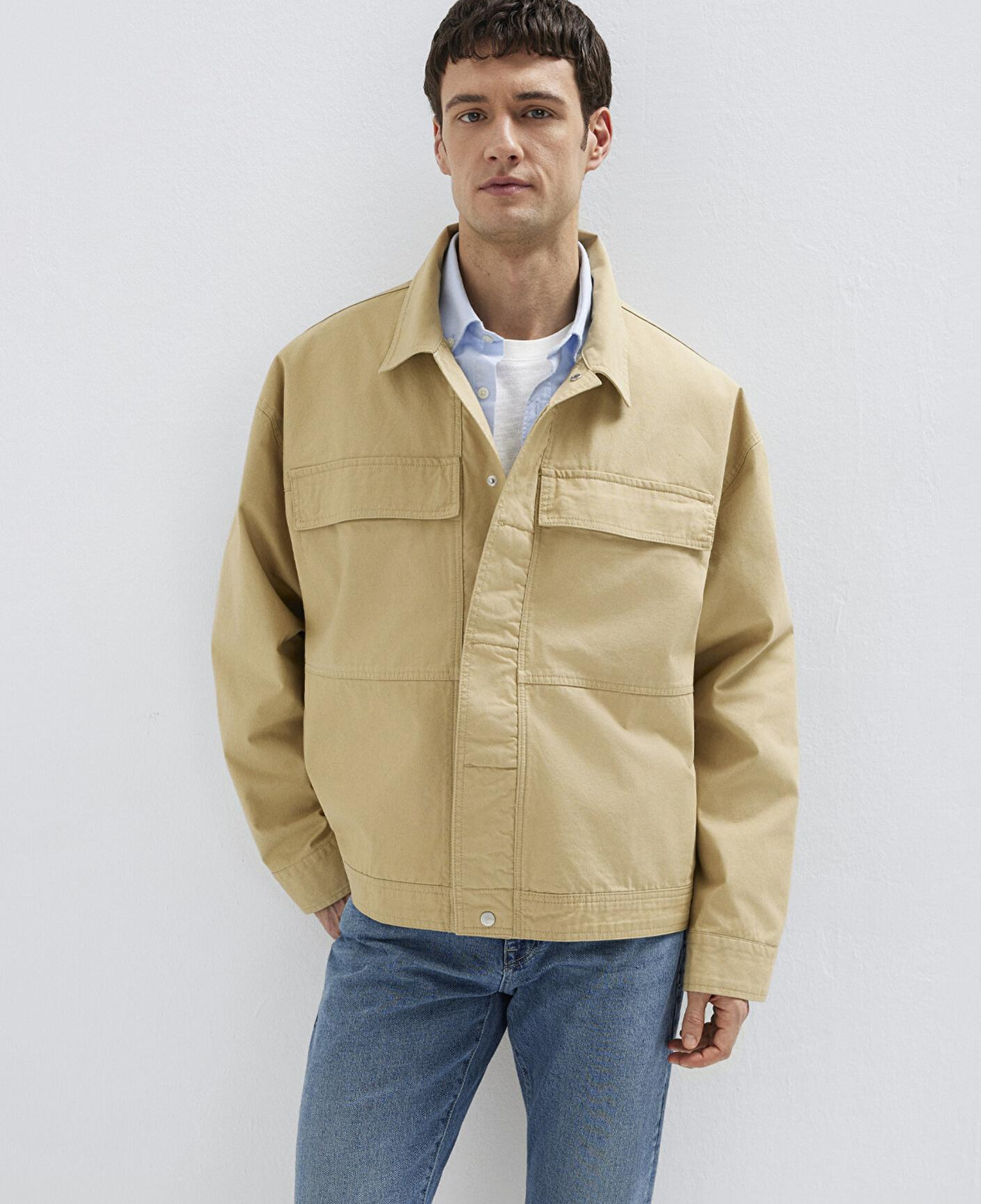 Mavi Cep Detaylı Bej İnce Ceket Loose Fit / Bol Rahat Kesim 0211872-70204