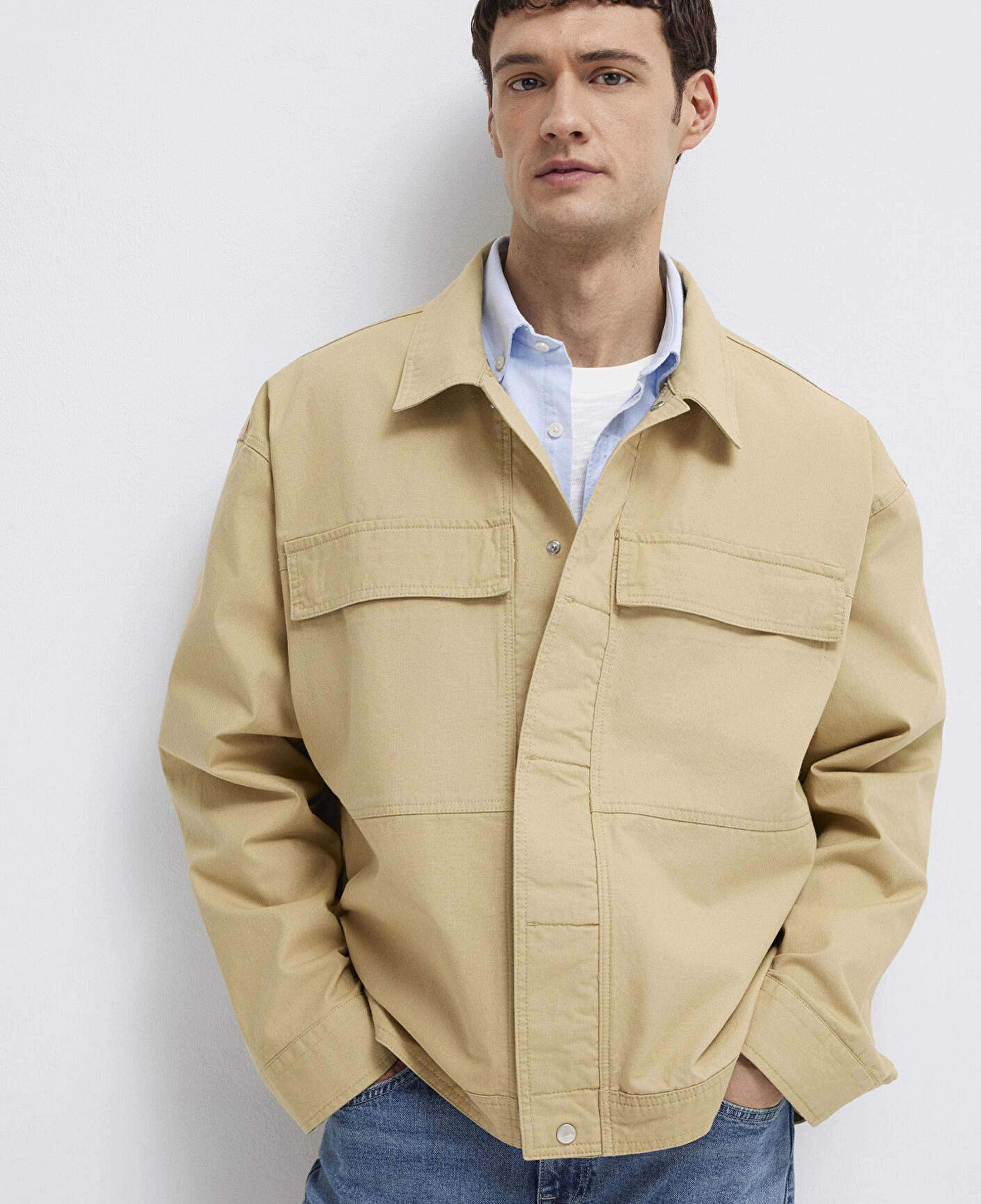 Mavi Cep Detaylı Bej İnce Ceket Loose Fit / Bol Rahat Kesim 0211872-70204