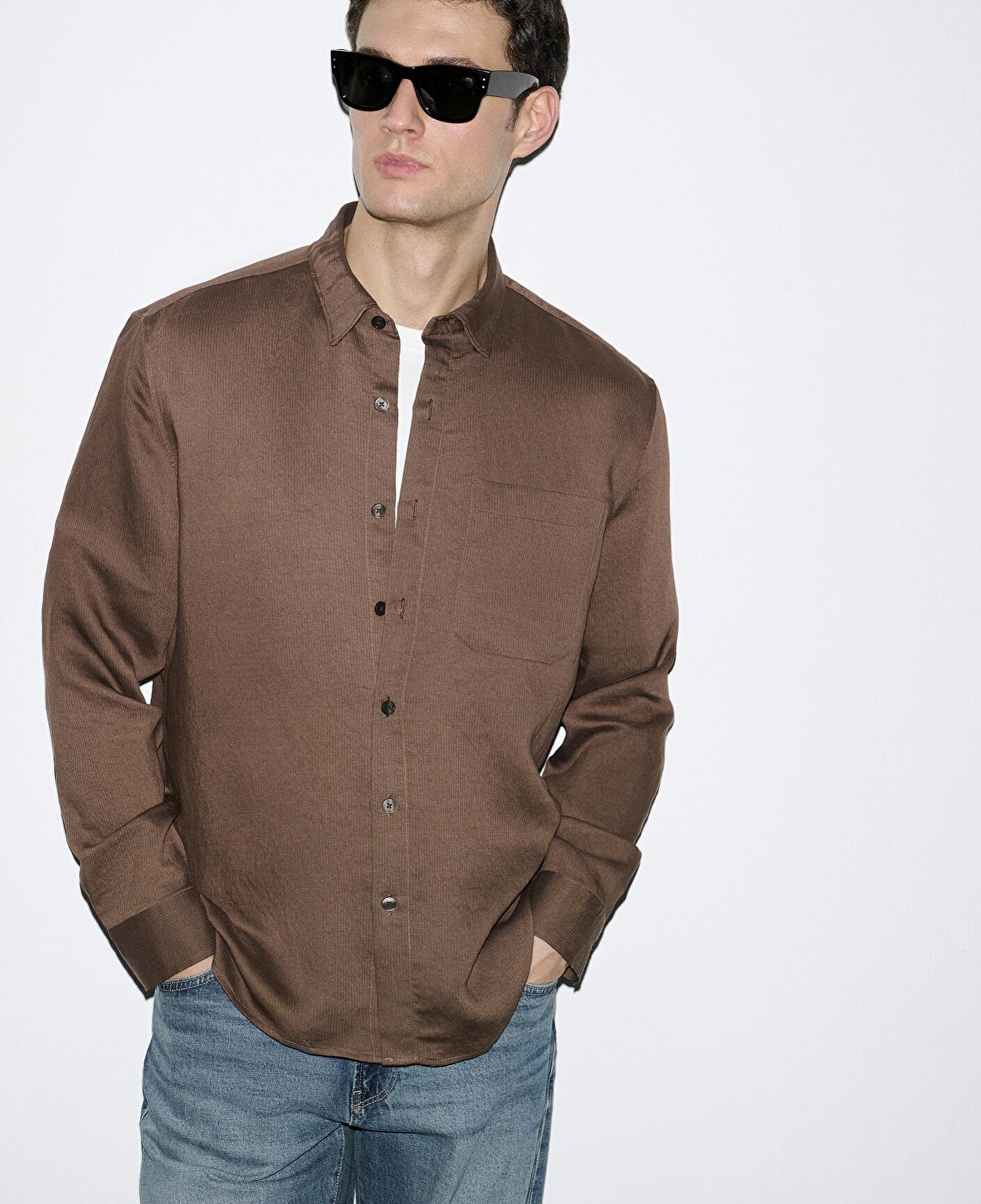 Mavi Dokulu Kahverengi Gömlek Regular Fit / Normal Kesim 0211877-91414