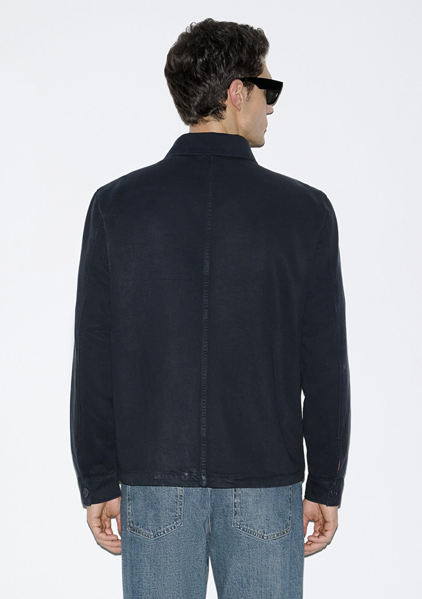 Mavi Lacivert (TENCEL™) Karışımlı Gömlek Loose Fit / Bol Rahat Kesim 0211876-83699