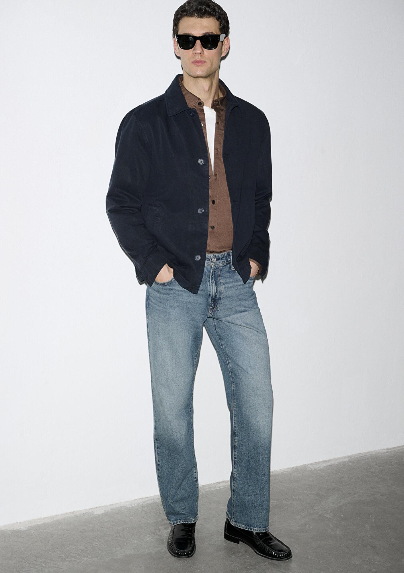 Mavi Lacivert (TENCEL™) Karışımlı Gömlek Loose Fit / Bol Rahat Kesim 0211876-83699