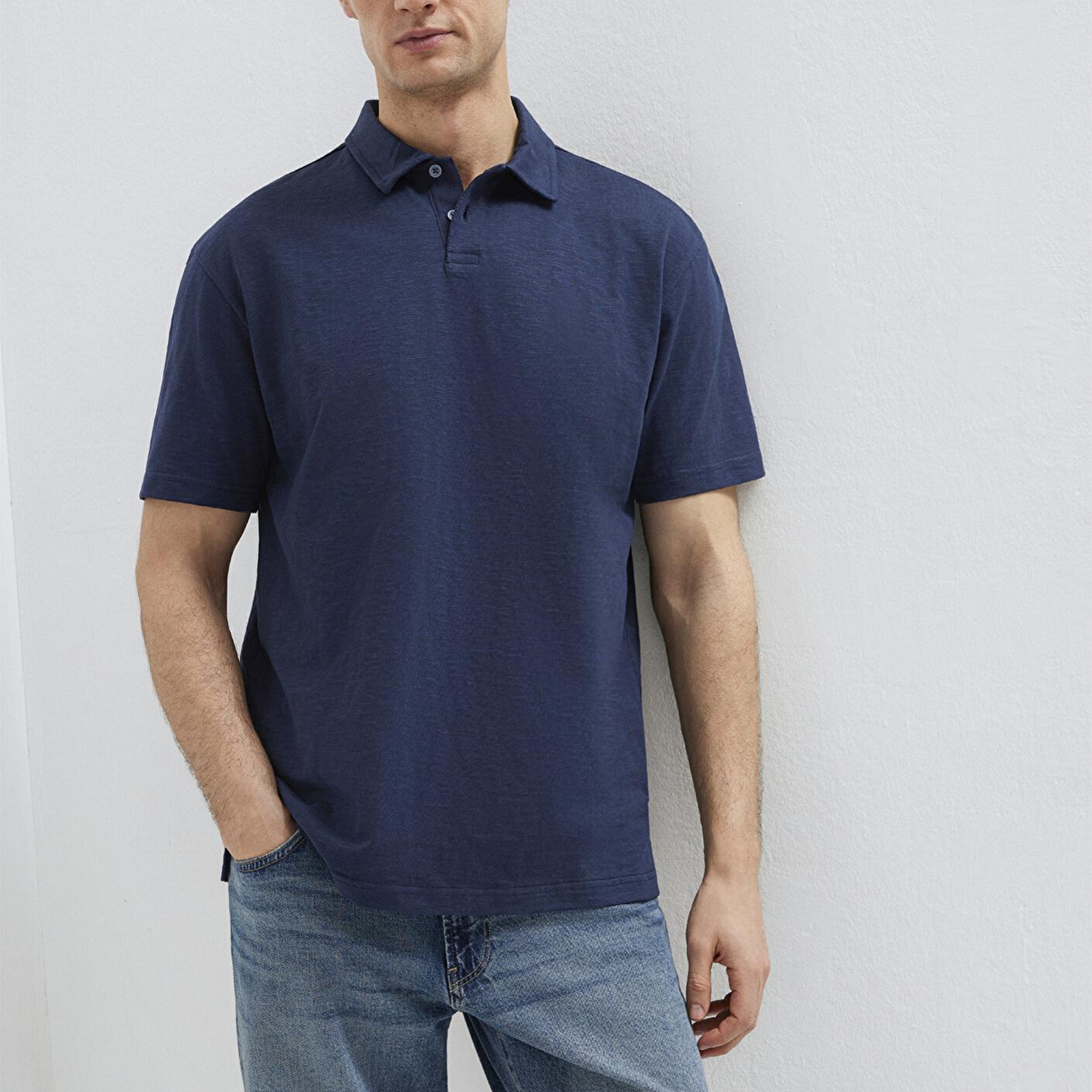 Mavi Lacivert Polo Tişört Loose Fit / Bol Rahat Kesim 0613152-70490