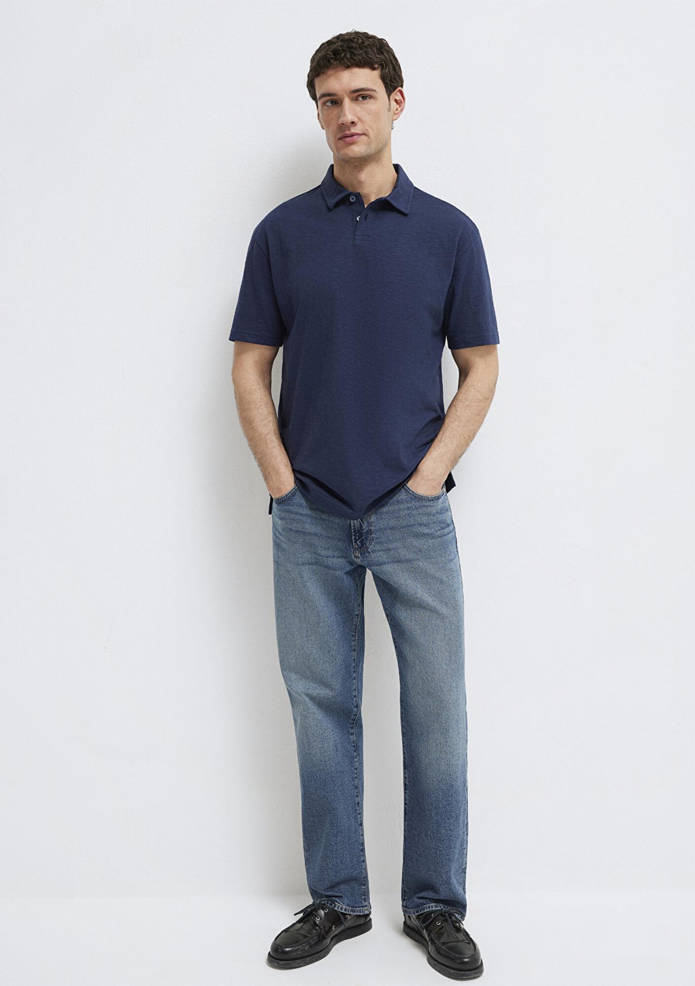 Mavi Lacivert Polo Tişört Loose Fit / Bol Rahat Kesim 0613152-70490