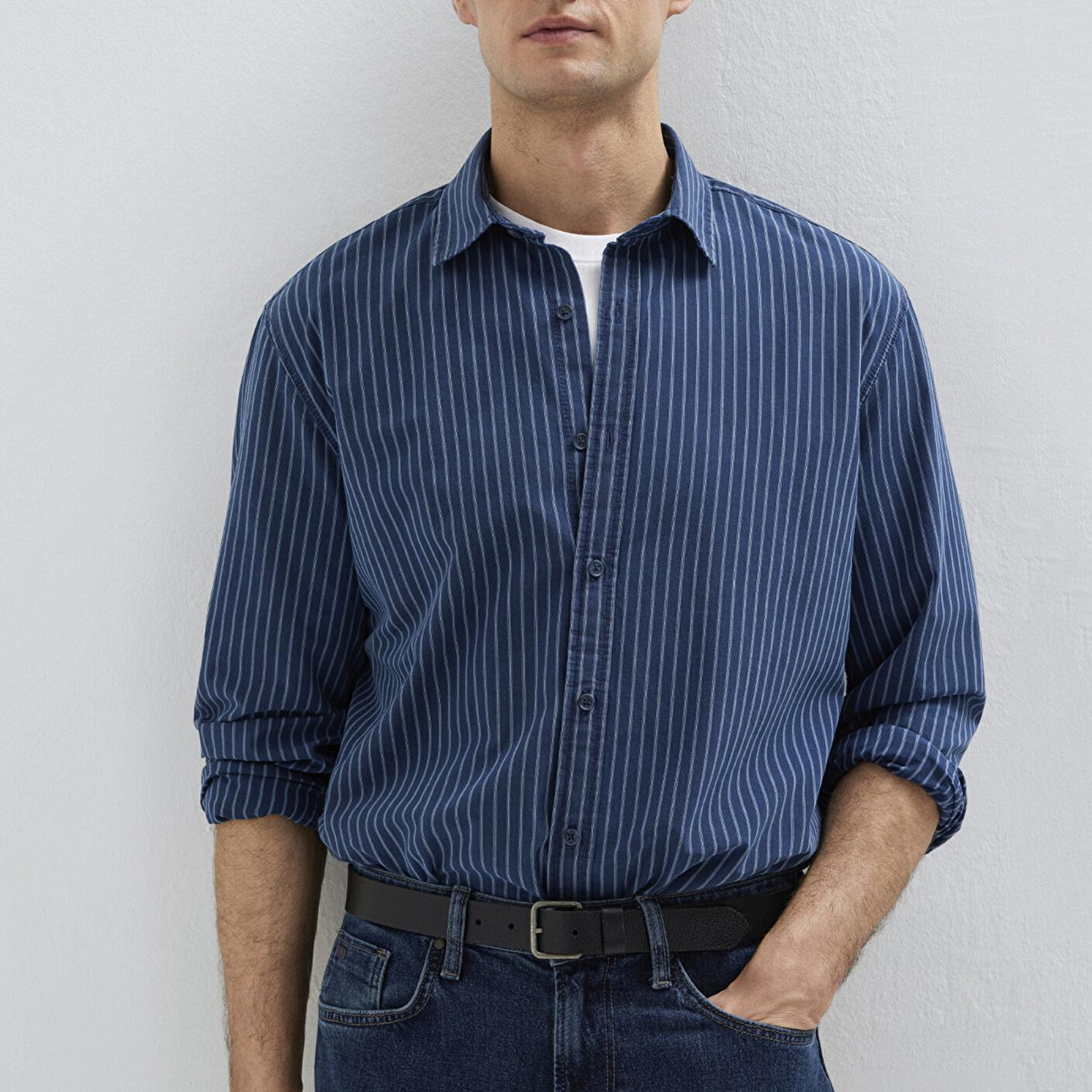 Mavi Çizgili Lacivert Gömlek Regular Fit / Normal Kesim 0211851-91406