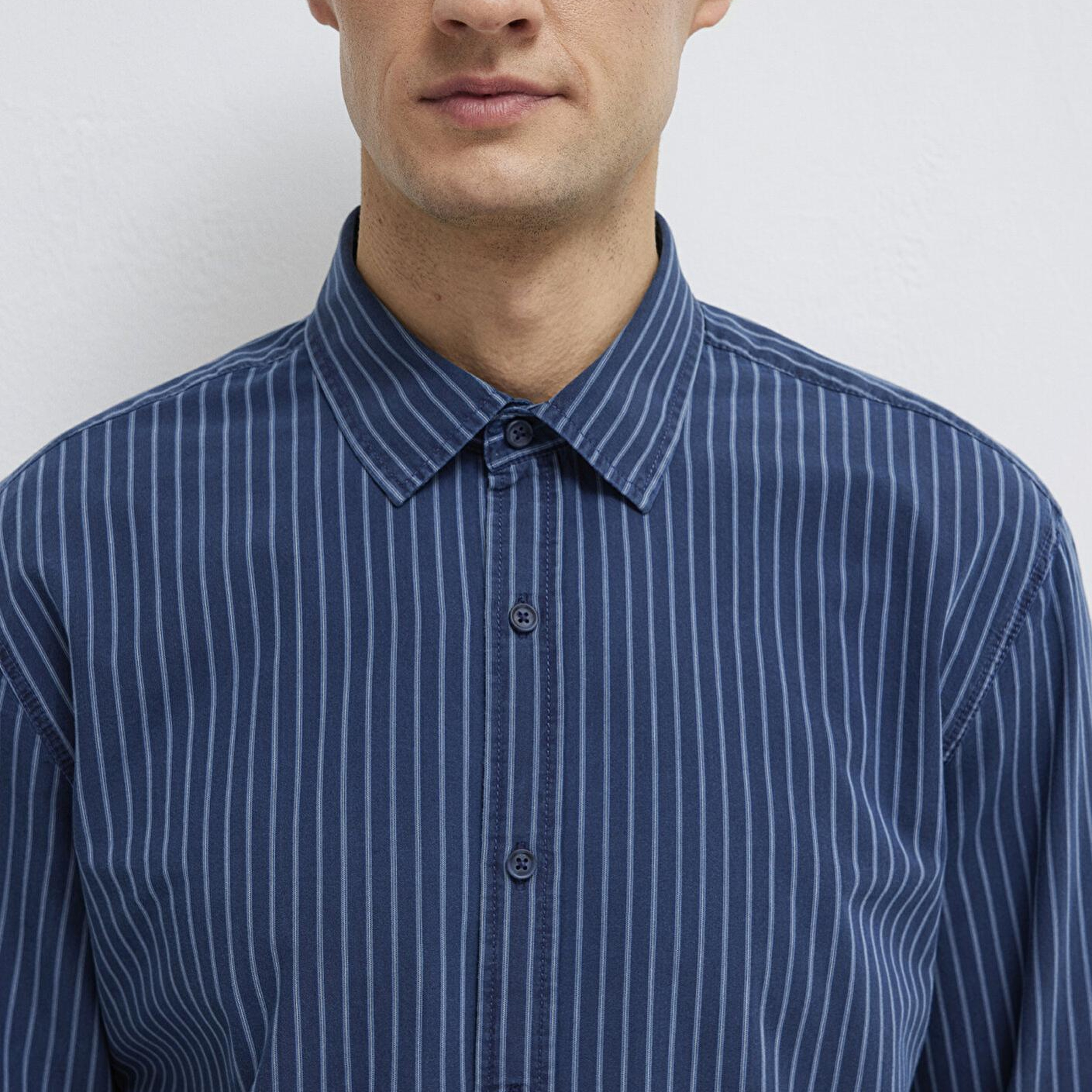 Mavi Çizgili Lacivert Gömlek Regular Fit / Normal Kesim 0211851-91406