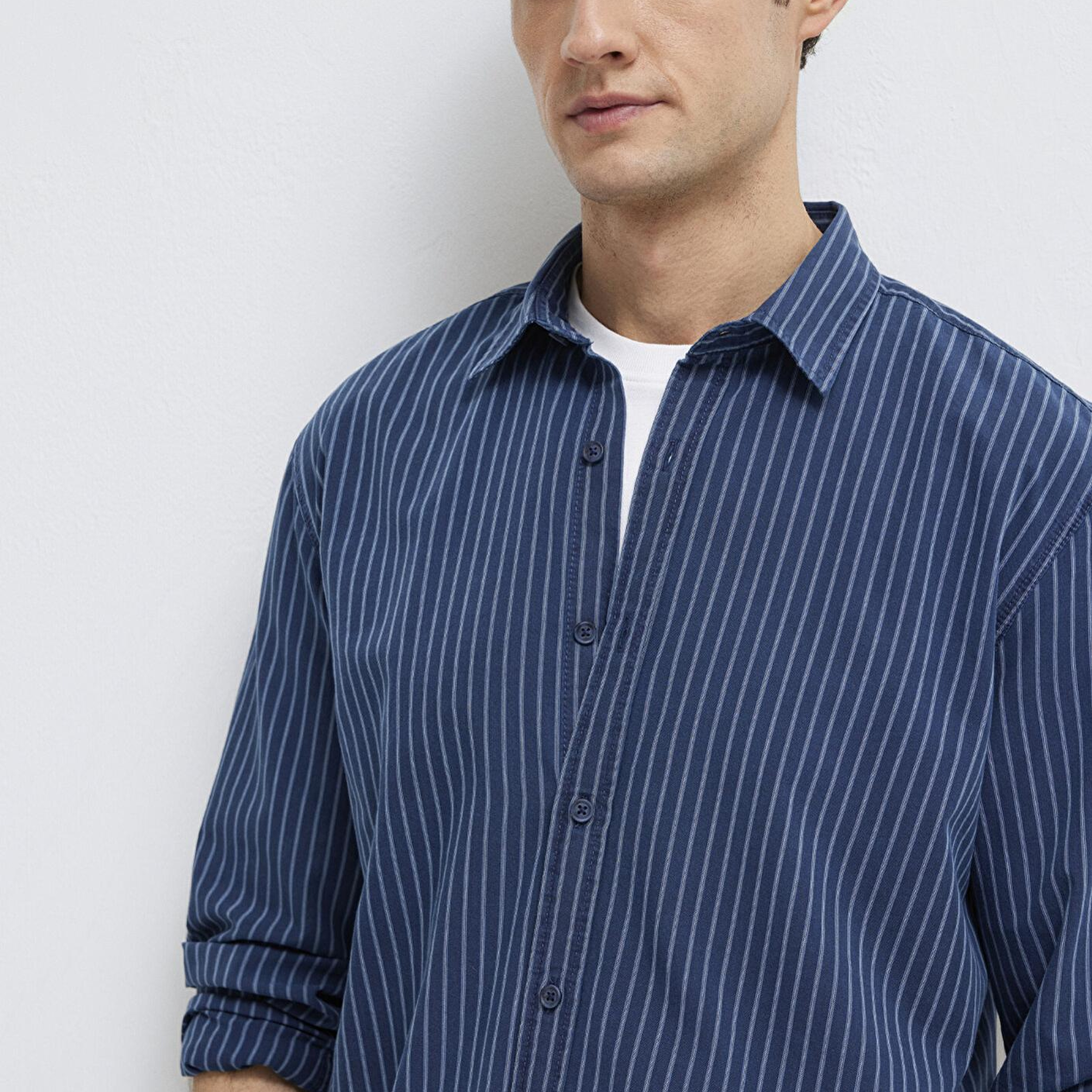 Mavi Çizgili Lacivert Gömlek Regular Fit / Normal Kesim 0211851-91406