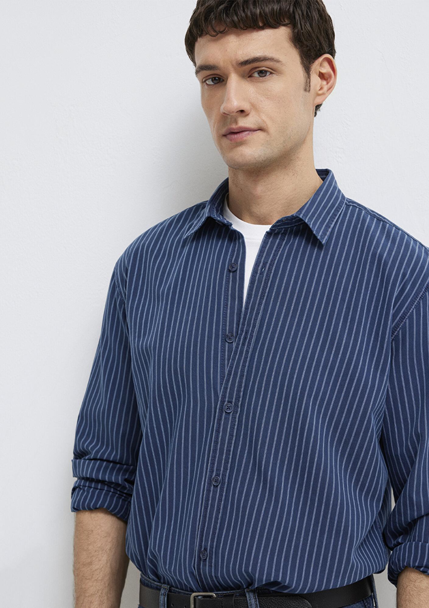 Mavi Çizgili Lacivert Gömlek Regular Fit / Normal Kesim 0211851-91406