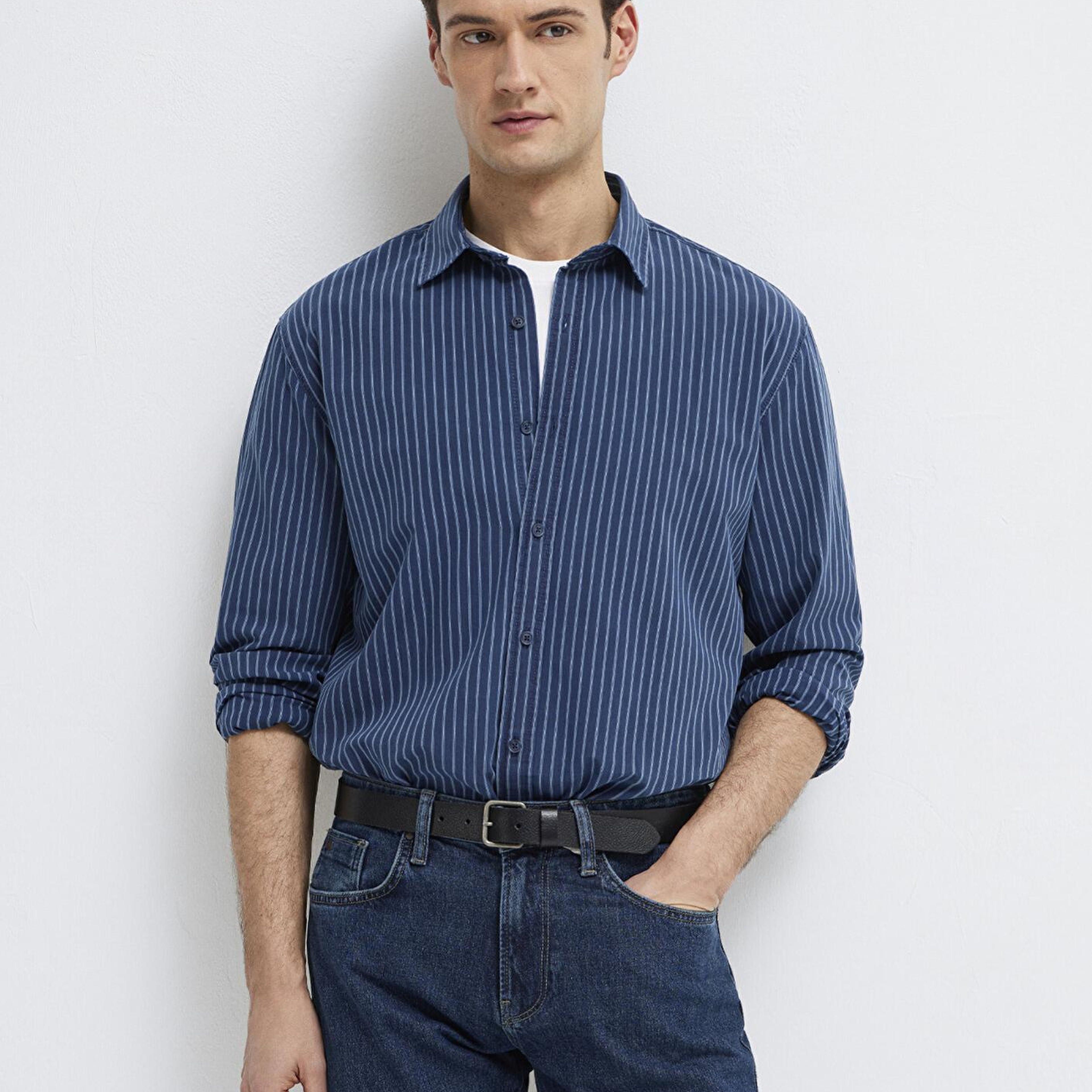 Mavi Çizgili Lacivert Gömlek Regular Fit / Normal Kesim 0211851-91406