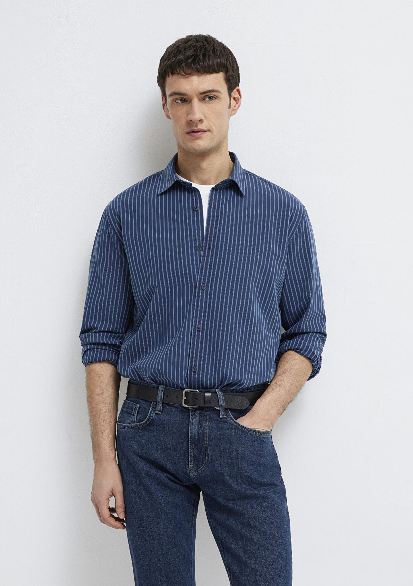 Mavi Çizgili Lacivert Gömlek Regular Fit / Normal Kesim 0211851-91406