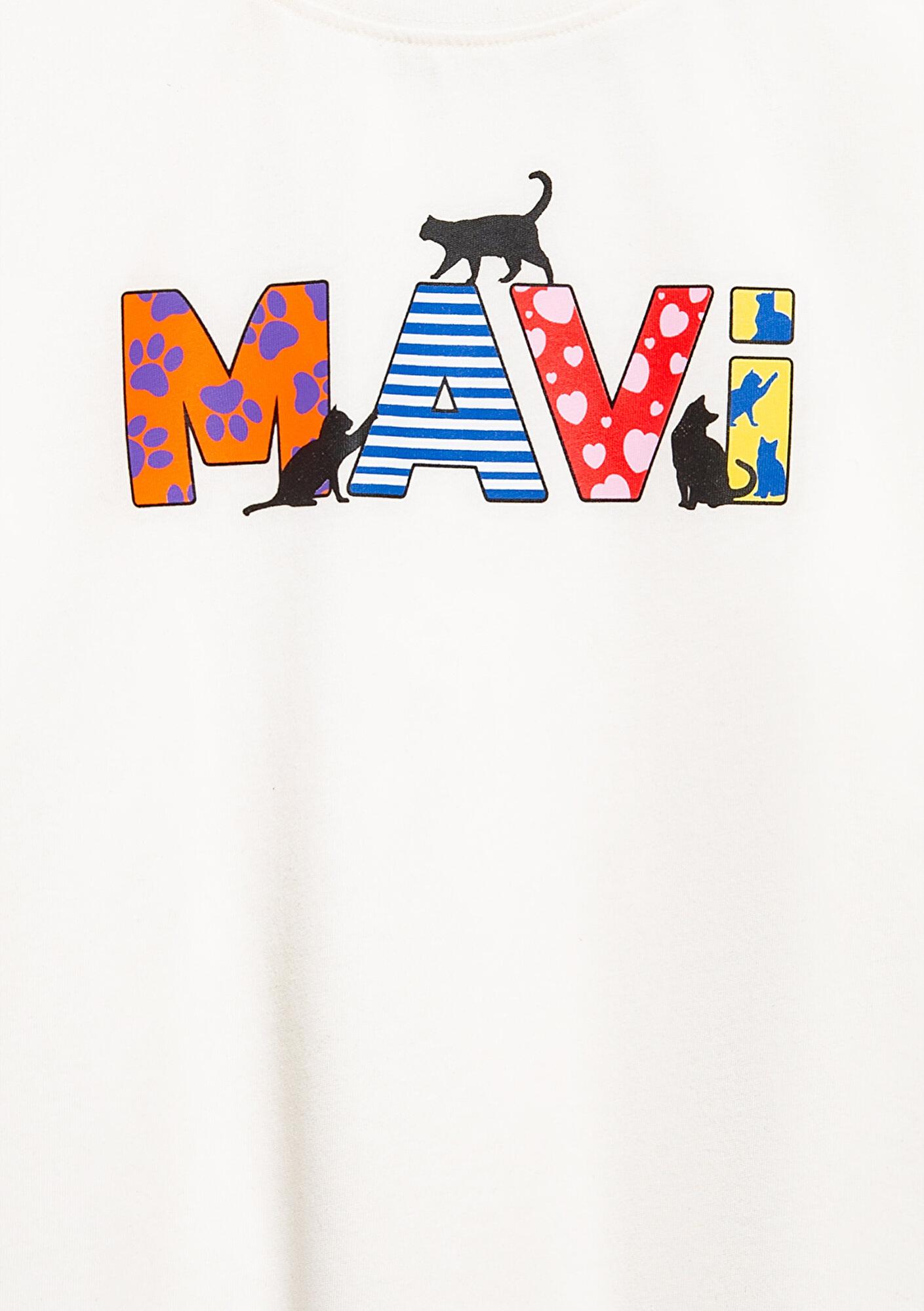 Mavi Mavi Logo Baskılı Ekru Tişört Loose Fit / Bol Rahat Kesim 7610426-70057