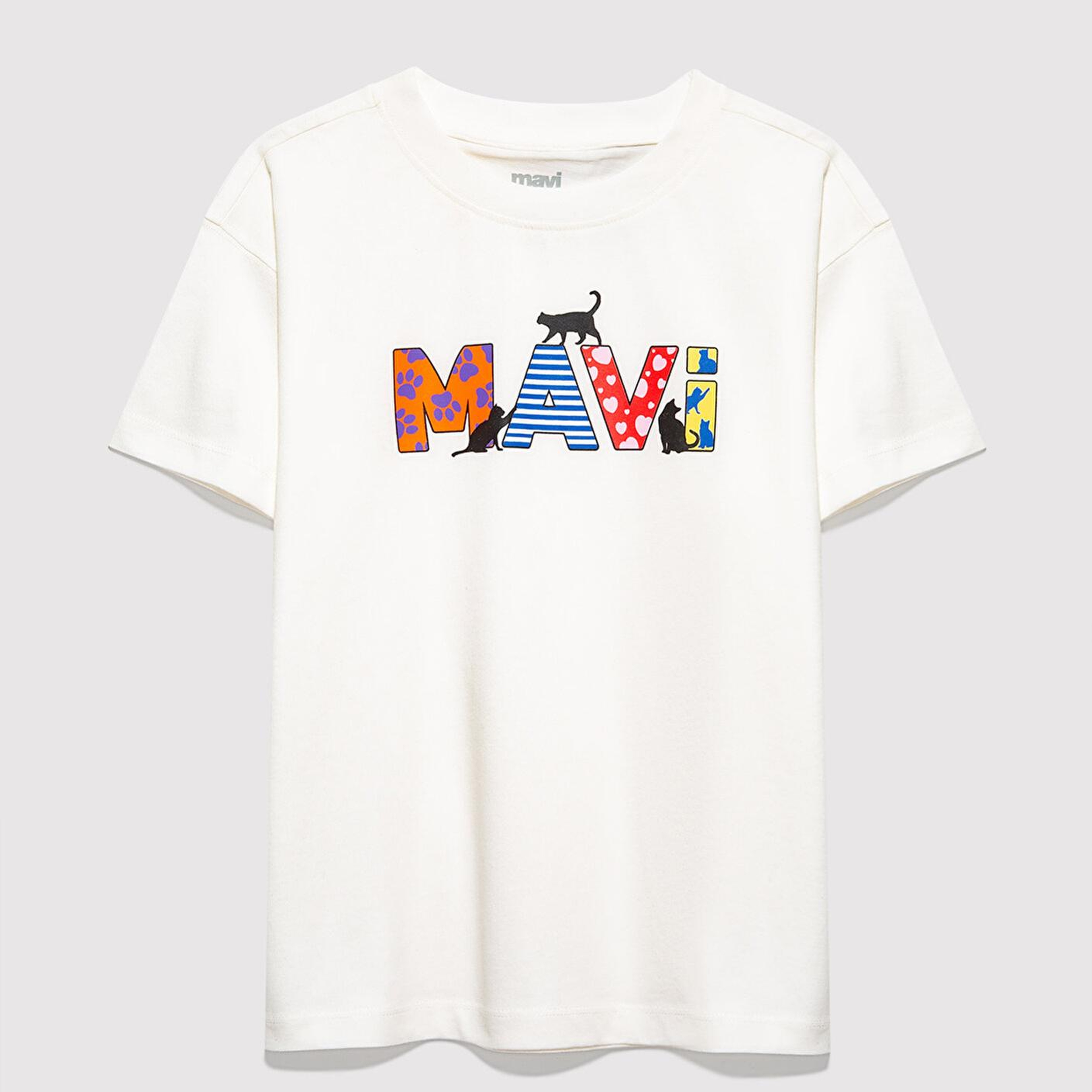 Mavi Mavi Logo Baskılı Ekru Tişört Loose Fit / Bol Rahat Kesim 7610426-70057
