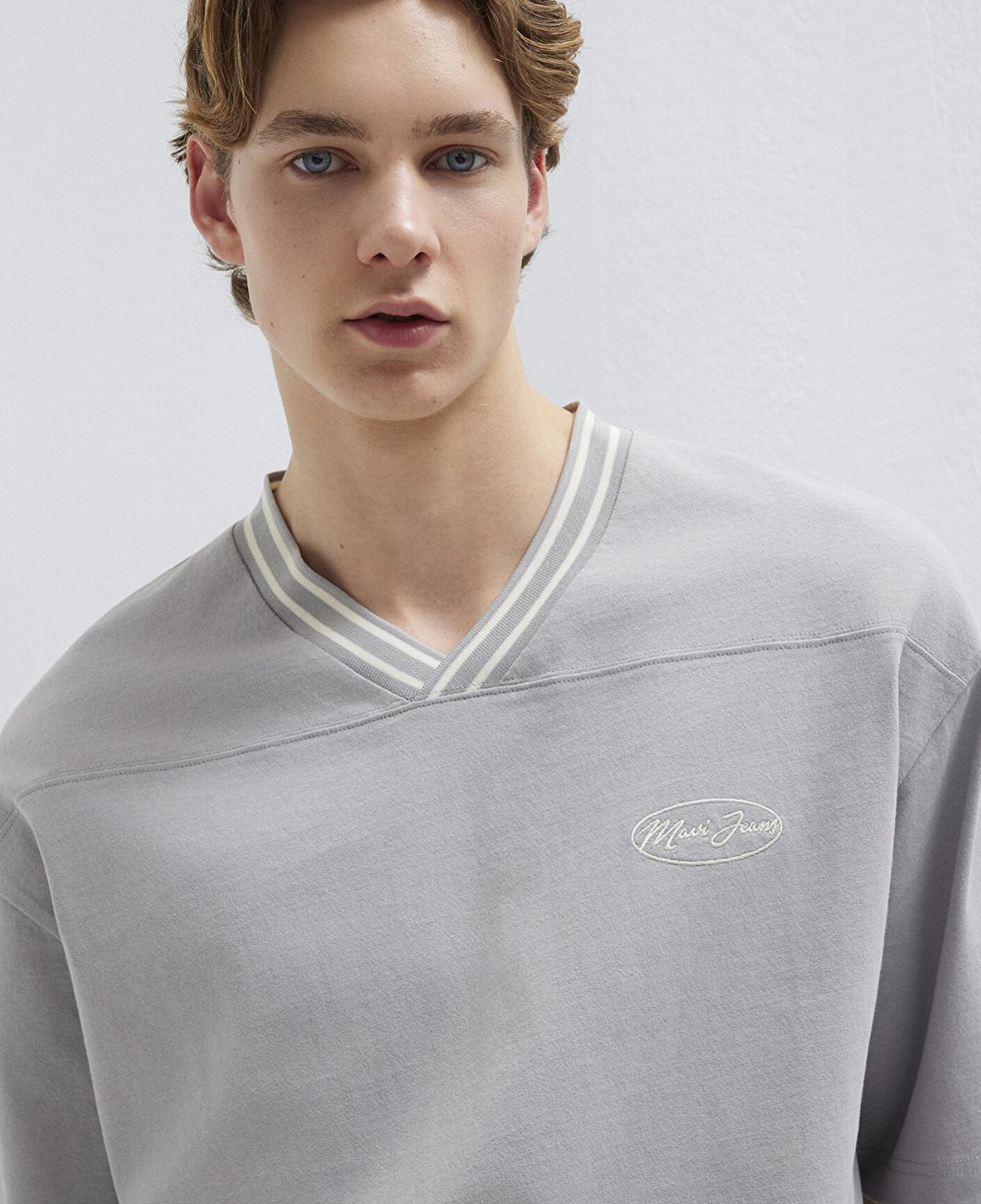 Mavi Mavi Jeans Nakışlı V Yaka Gri Tişört Oversize / Geniş Kesim 0613171-80615