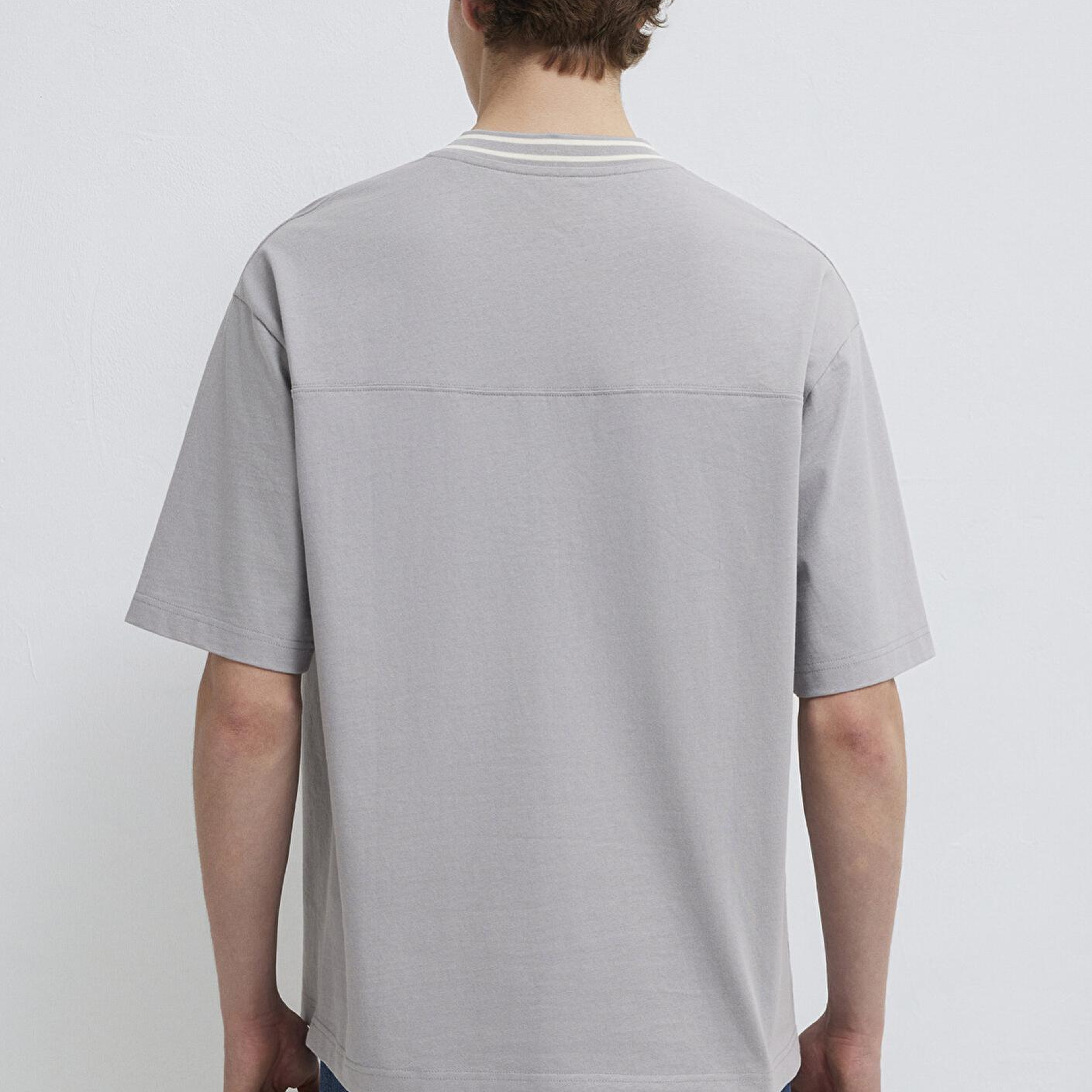 Mavi Mavi Jeans Nakışlı V Yaka Gri Tişört Oversize / Geniş Kesim 0613171-80615