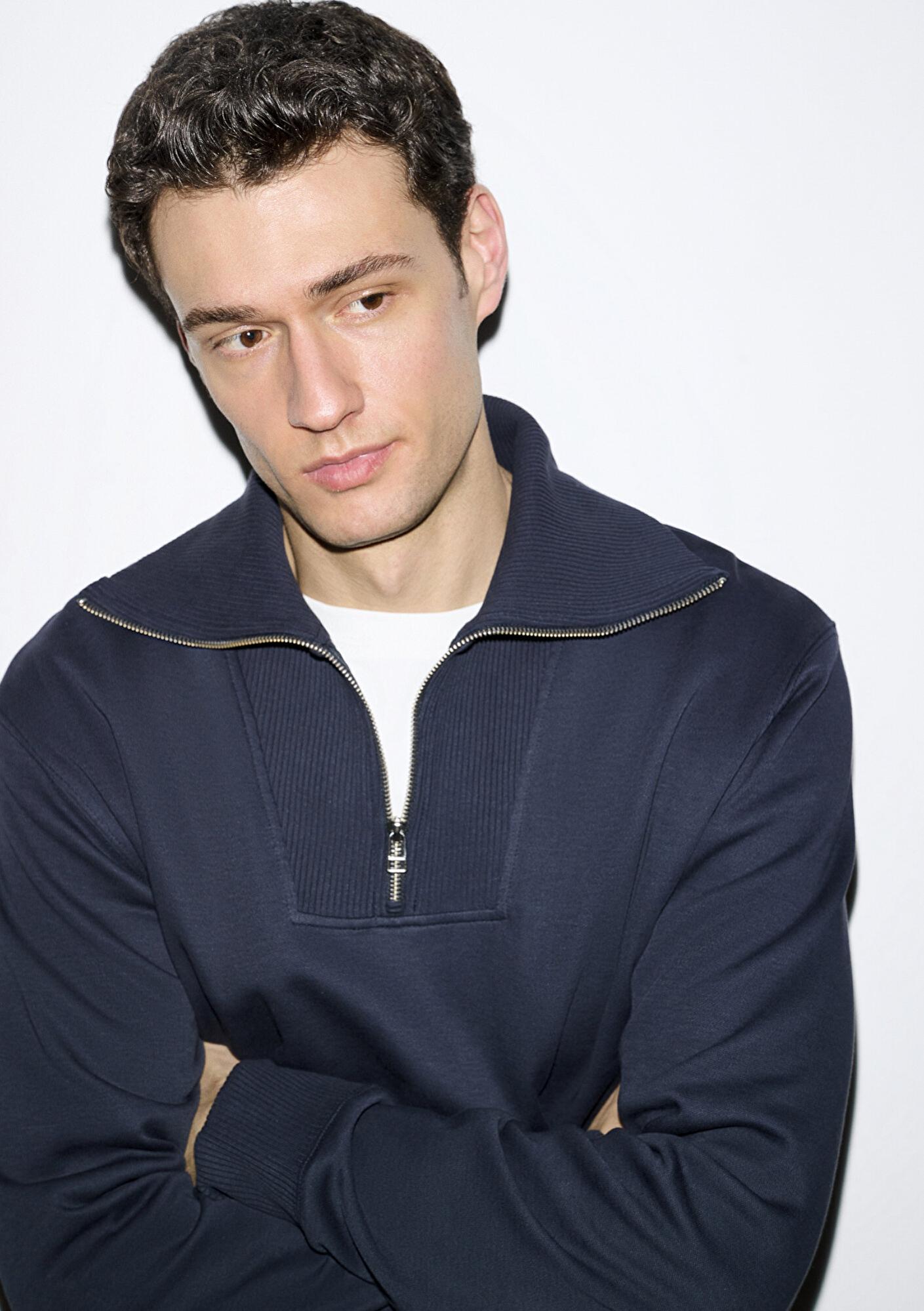 Mavi Yarı Fermuarlı Lacivert Sweatshirt 0S10539-83699