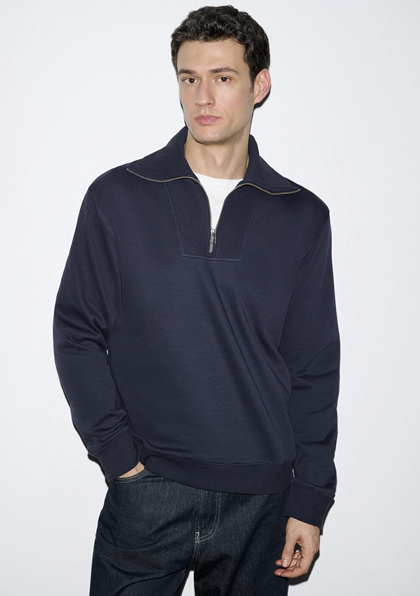 Mavi Yarı Fermuarlı Lacivert Sweatshirt 0S10539-83699